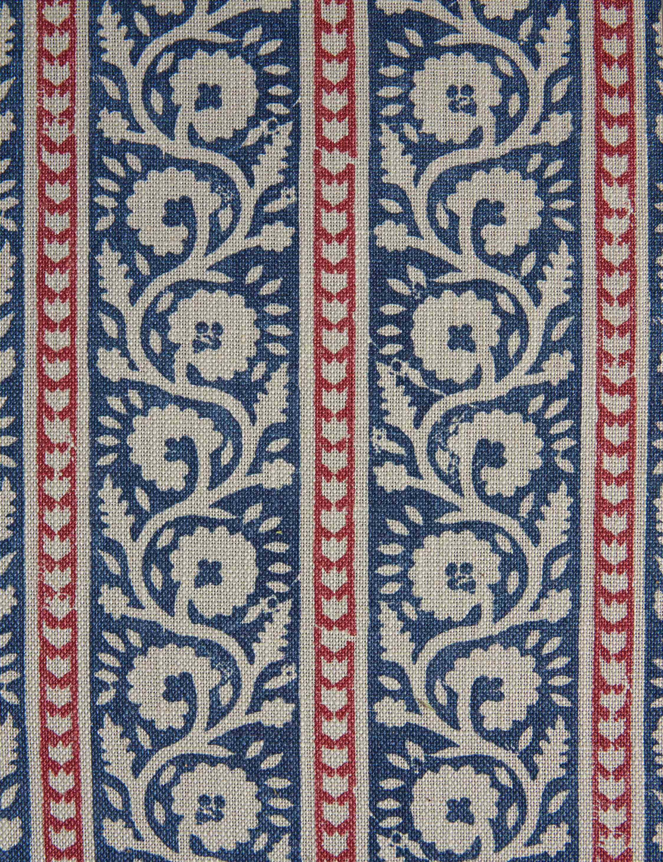 Livingston Linen Fabric Swatch, Indigo and Red