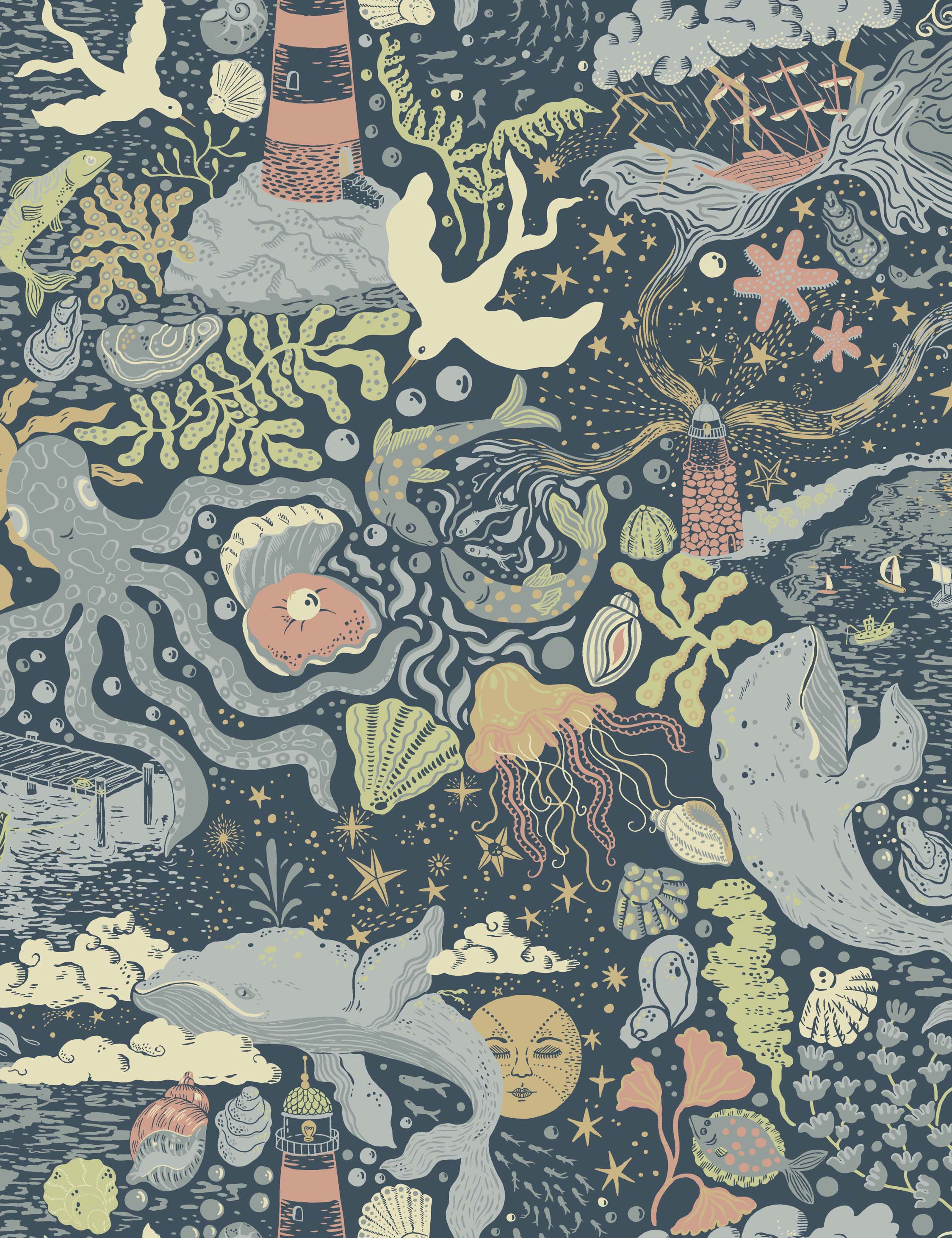 Havet Wallpaper Swatch, Dark Blue