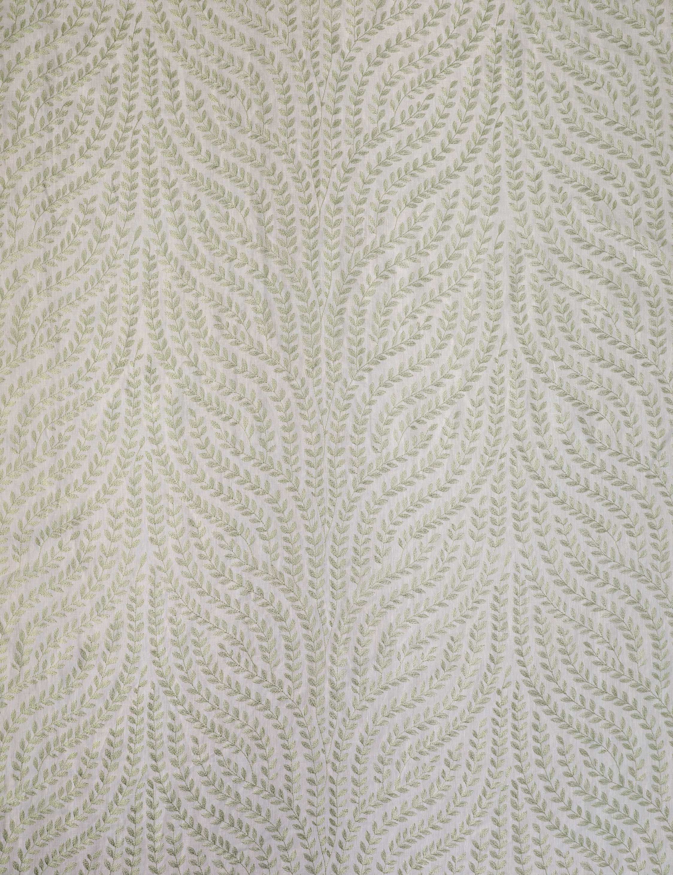 Willow Vine Embroidery Linen Fabric Swatch by Scalamandré, Celery