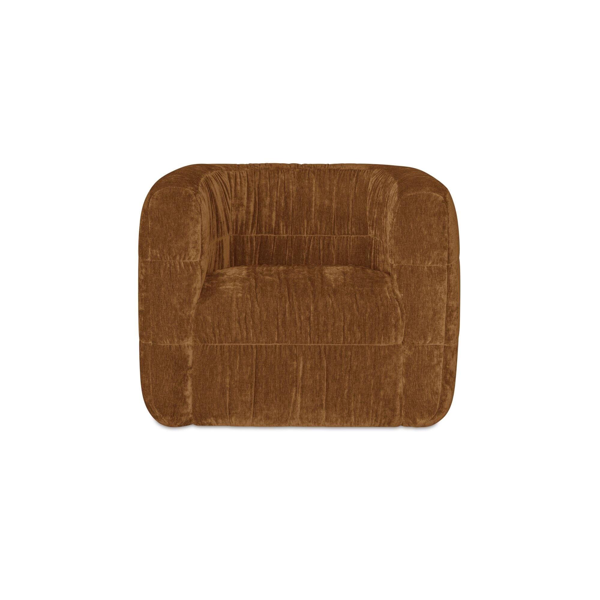Lumen Accent Chair Curved Back Solid Rubber Wood Frame Textured Chenille 360 Swivel Toffee