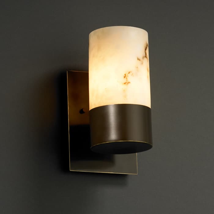 Justice Design Group Lumenaria Dakota 1 Uplight Dark Bronze Wall Sconce Faux Alabaster Cylinder Flat Rim Shade