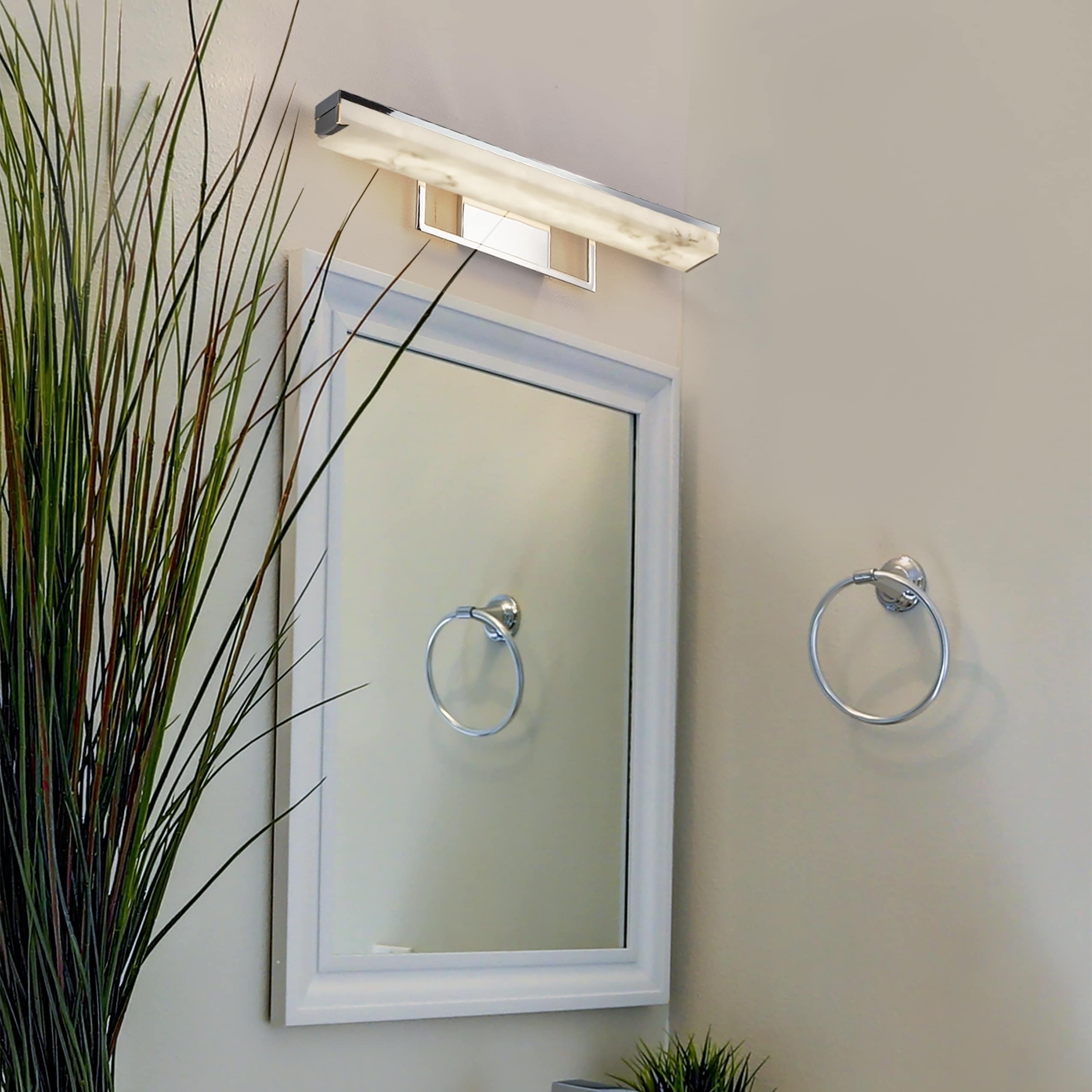 Justice Design Group Lumenaria Elevate 20 Inch Polished Chrome Led Linear Bath Light Faux Alabaster Shade