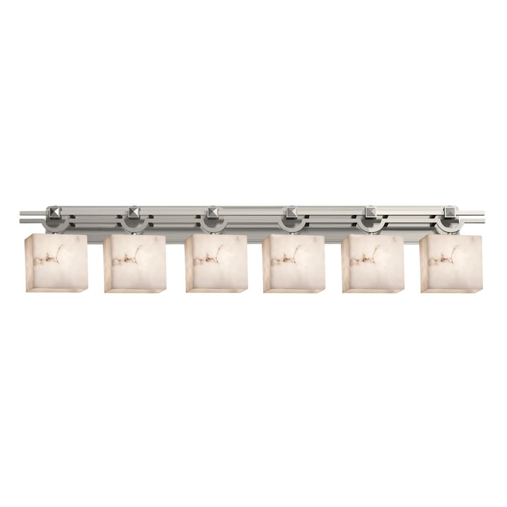 Lumenaria Argyle 6 Light Brushed Nickel Bath Bar Faux Alabaster Rectangle Shade