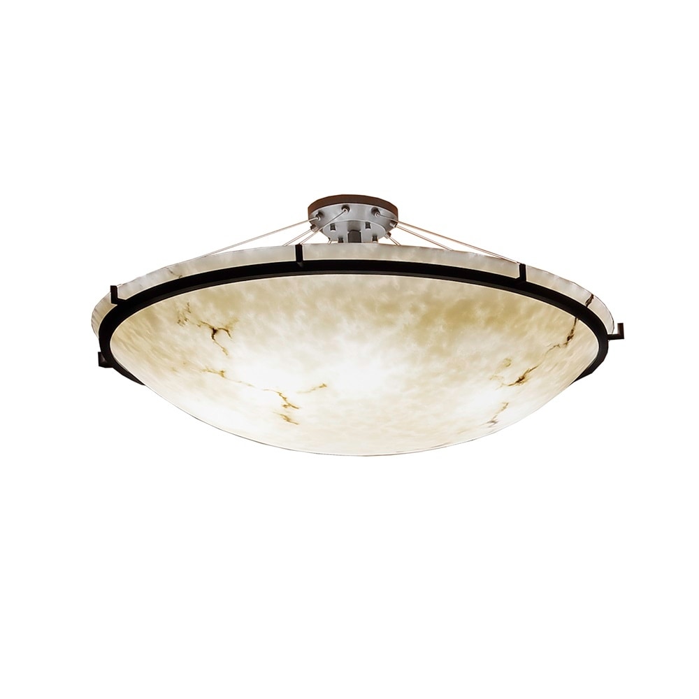 Lumenaria Collection Ring 48 Inch Dark Bronze Round Semi Flush Bowl With Ring Faux Alabaster Shade