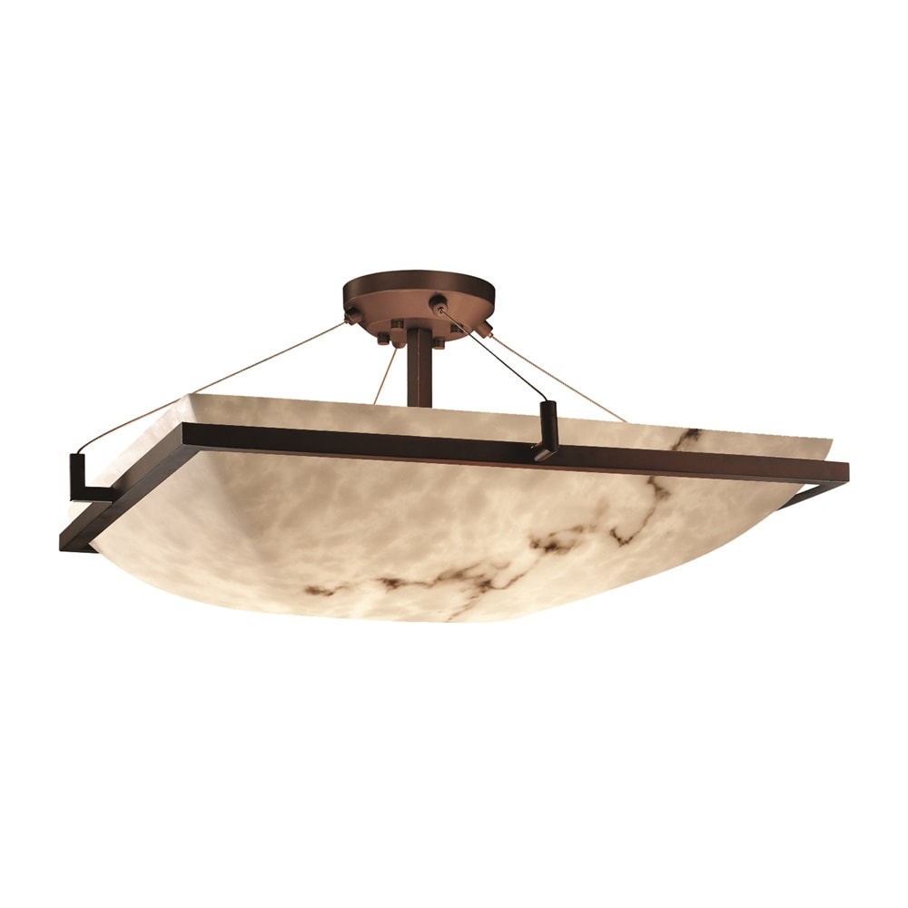 Lumenaria Collection Ring 48 Inch Dark Bronze Square Semi Flush Bowl With Ring Faux Alabaster Shade