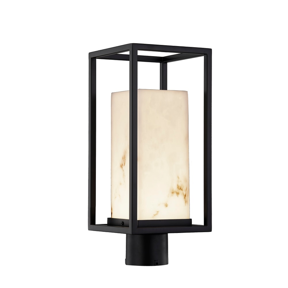 Lumenaria Laguna 7 Inch Matte Black Outdoor Led Post Light Faux Alabaster Shade