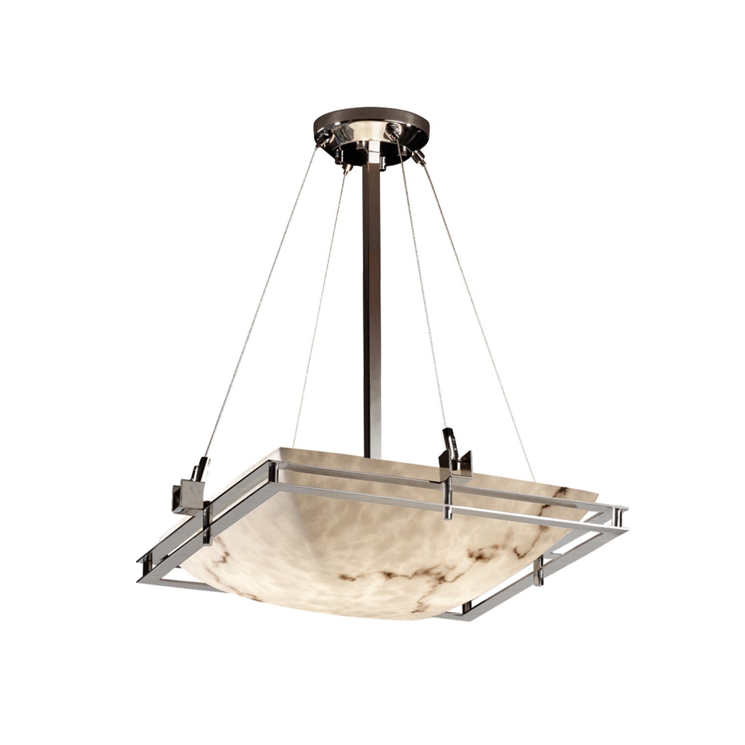 Lumenaria Metropolis 18 Inch Brushed Nickel Square Pendant Bowl Faux Alabaster Shade