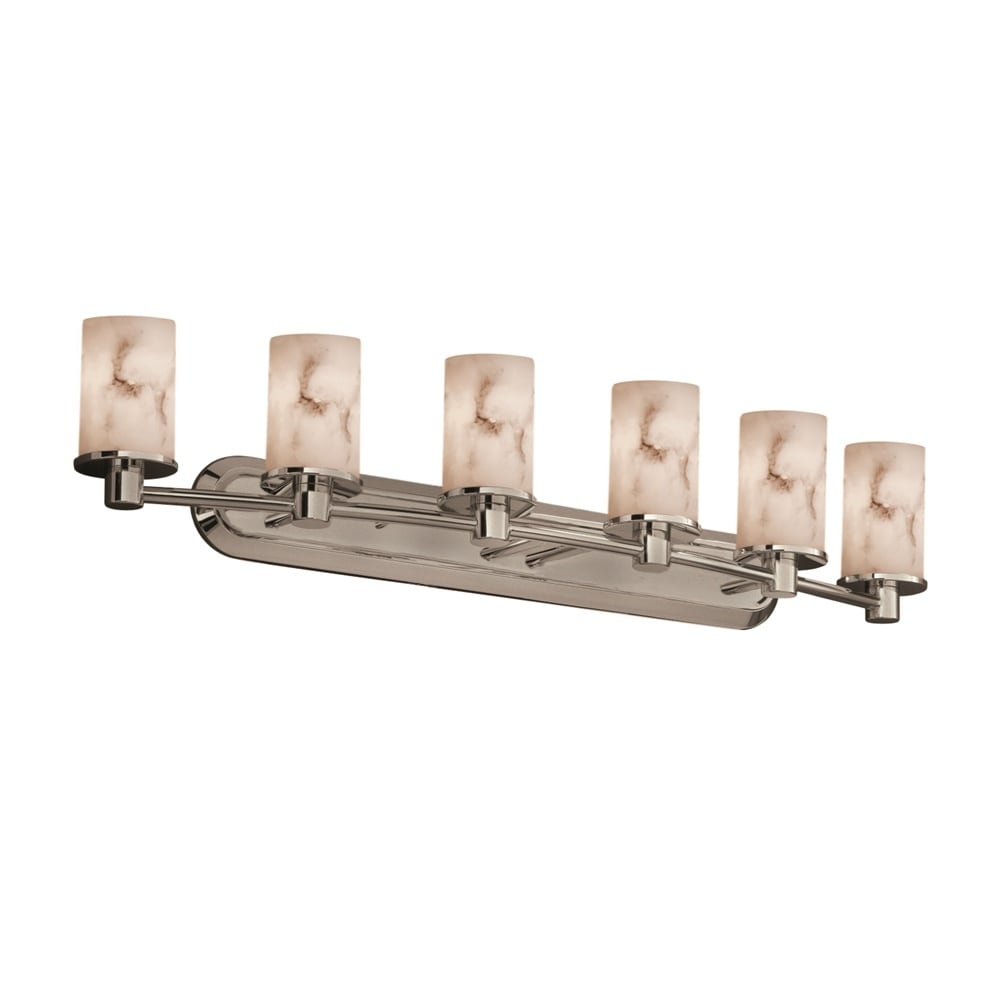 Lumenaria Rondo 6 Light Brushed Nickel Bath Bar Faux Alabaster Cylinder W Flat Rim Shade