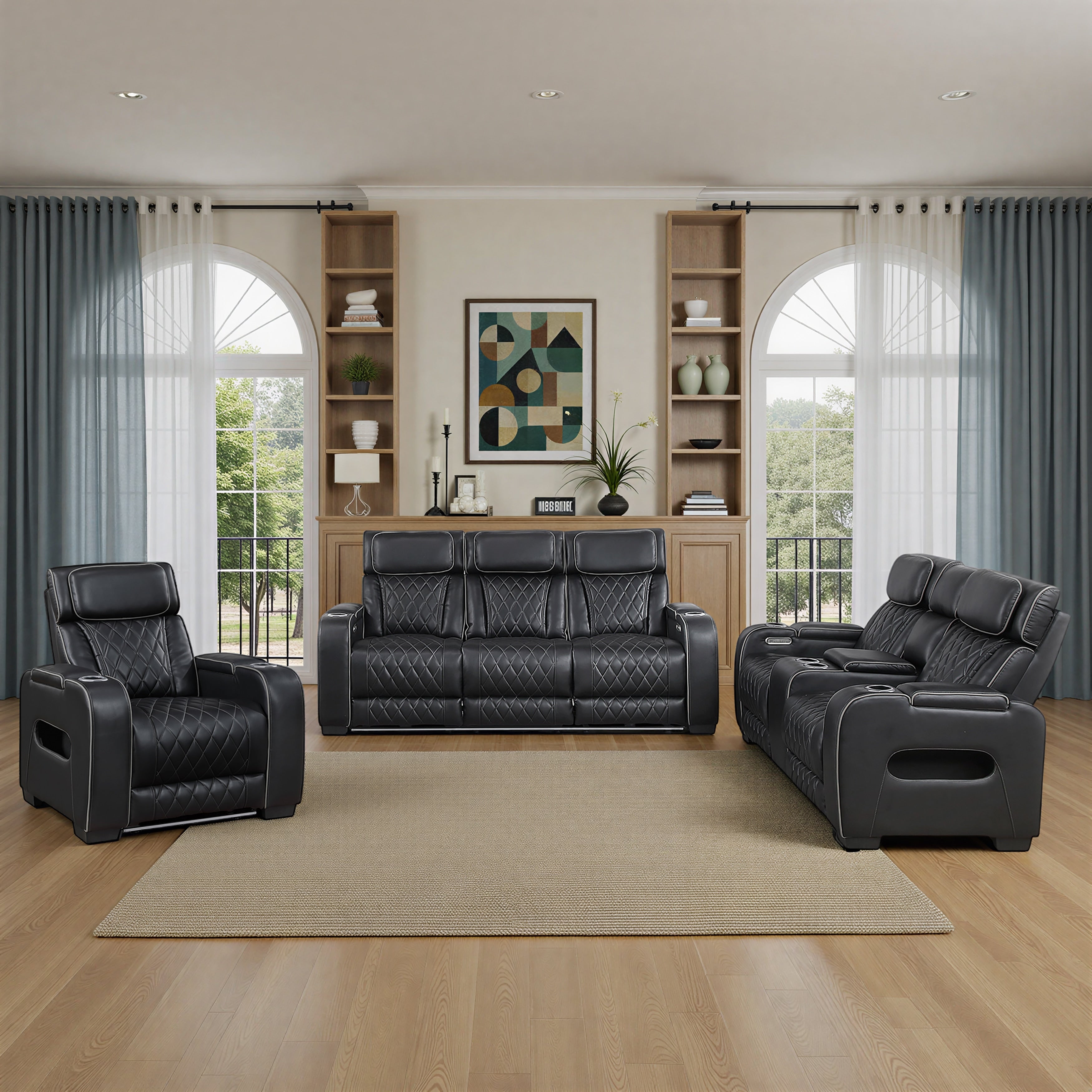 Luminate Faux Leather 3 Piece Power Reclining Living Room Sofa Set