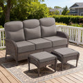 Luna 3 Seat Wicker Patio Sofa With 6 Inch Thick Cushions And 2 Ottomans