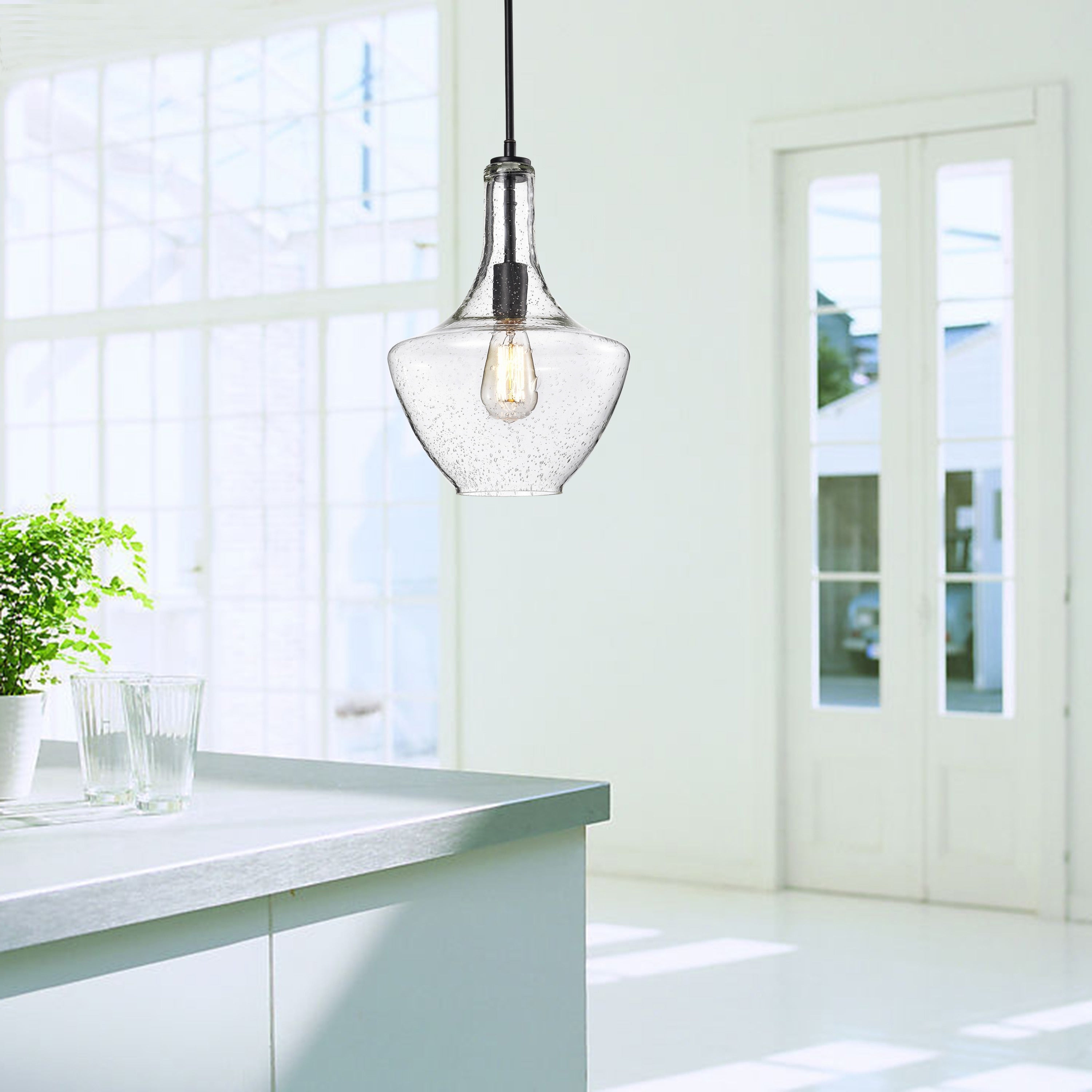 Luna Antique Black Finish Clear Bubble Glass Pendant Chandelier