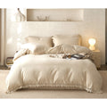 Luna Lace Linen Duvet Cover Set Top Grade Natural