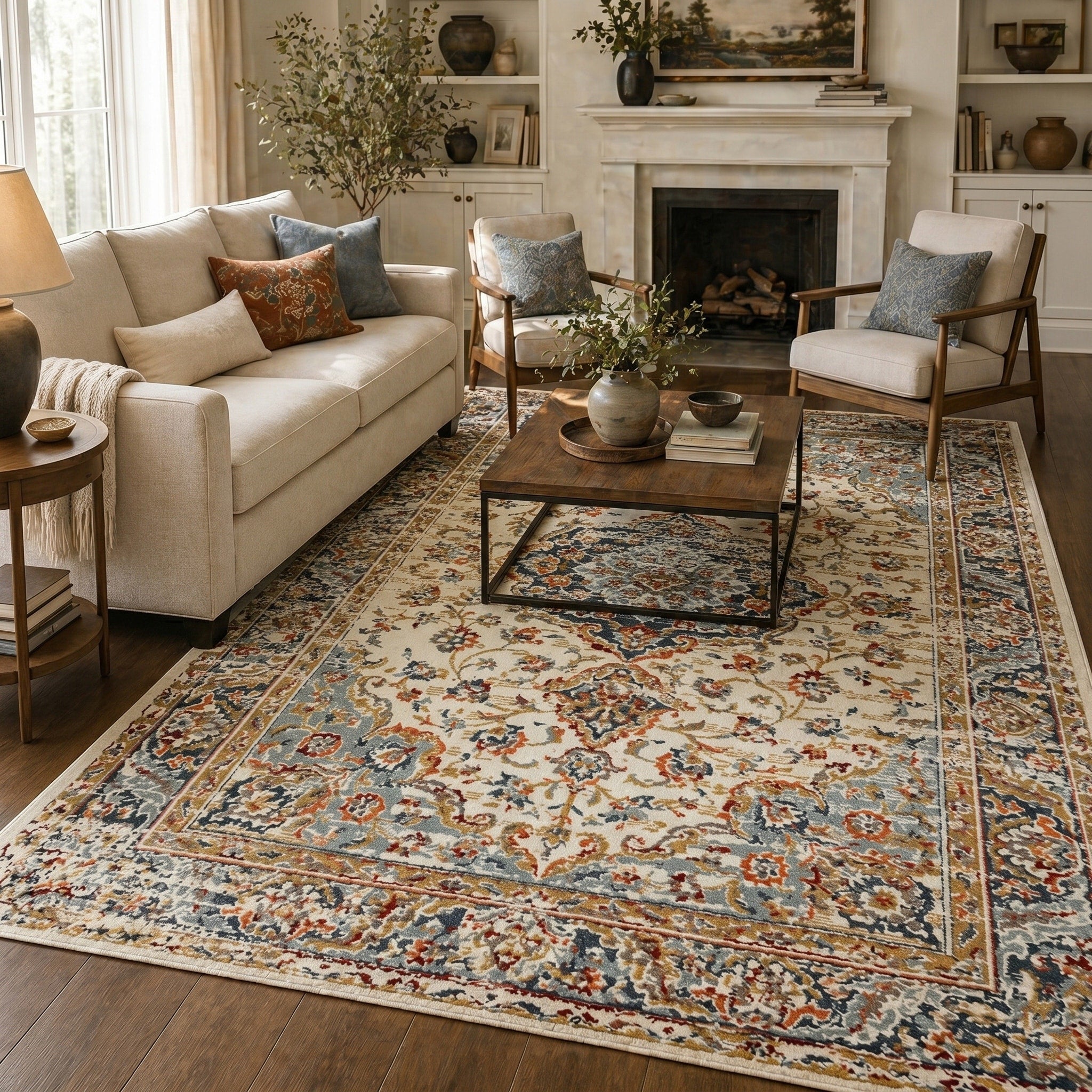 Allure Classic Medallion Ivory Burnt Orange Area Rug