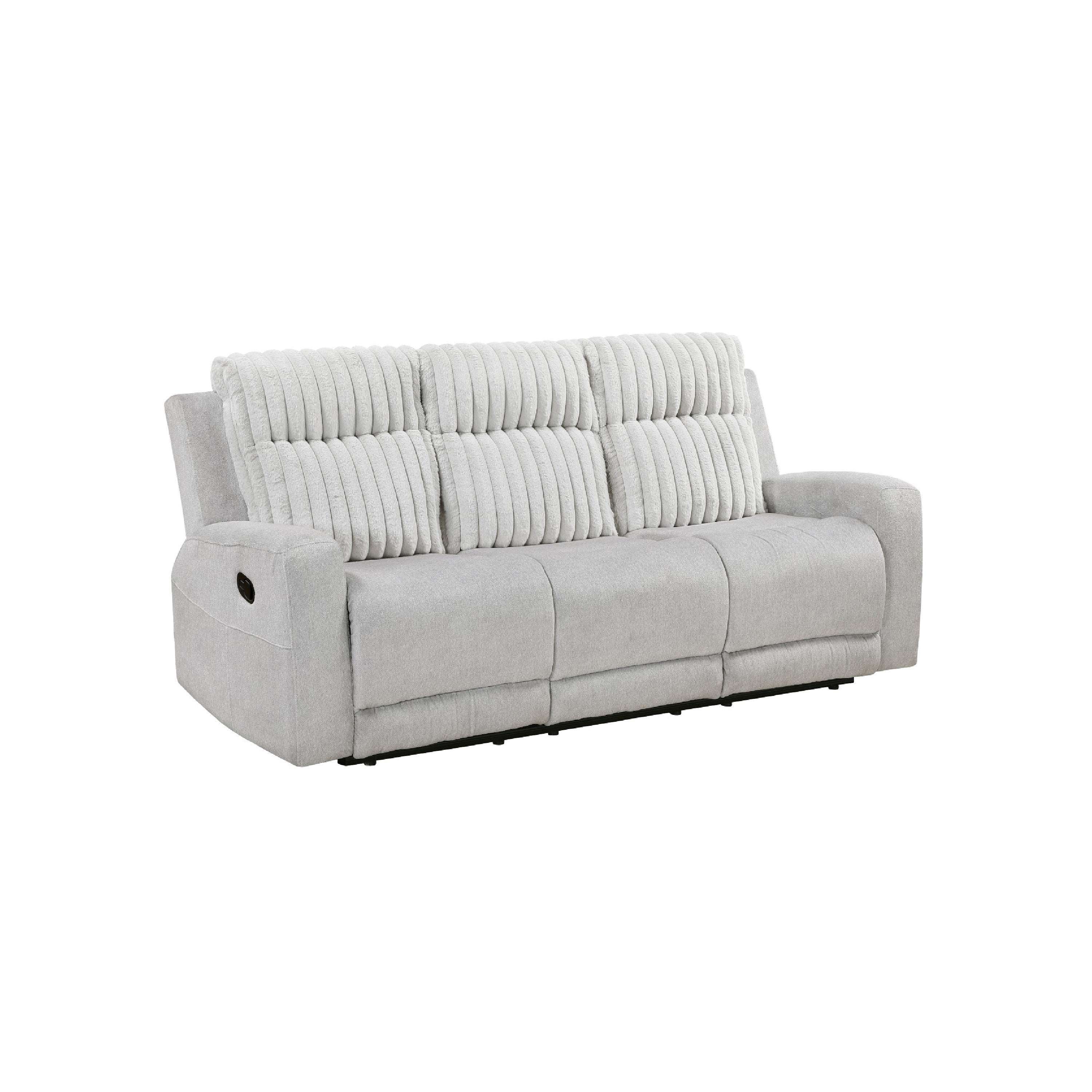 Lupe Double Manual Reclining Sofa With Plush Cushions Light Gray Microfiber