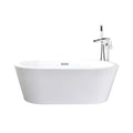 Lure White Freestanding Acrylic Flatbottom Soaking Bathtub With Chrome Hardware And Cascata Tub Filler