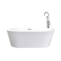 Lure White Freestanding Acrylic Flatbottom Soaking Bathtub With Chrome Hardware And Lago Tub Filler
