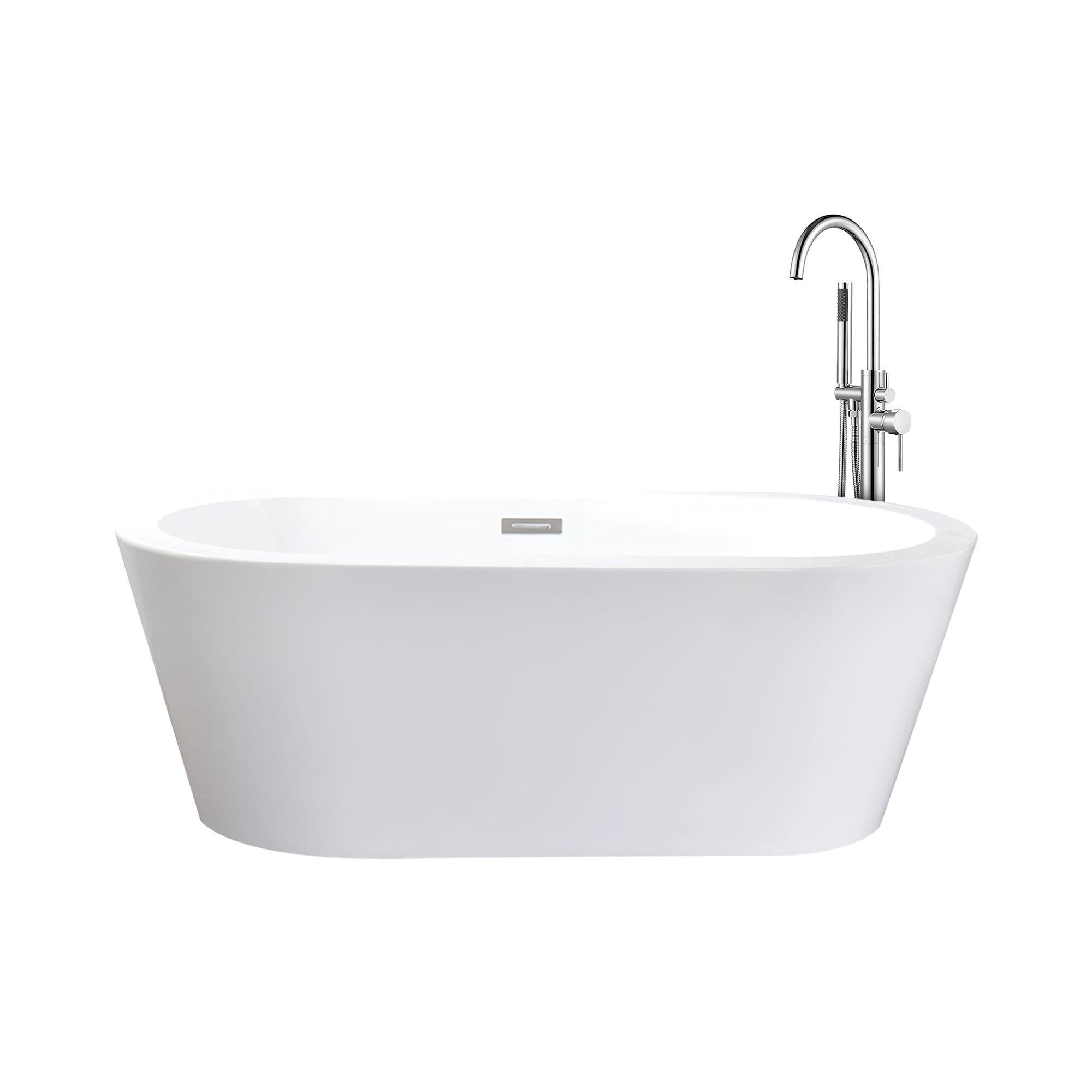 Lure White Freestanding Acrylic Flatbottom Soaking Bathtub With Chrome Hardware And Lago Tub Filler