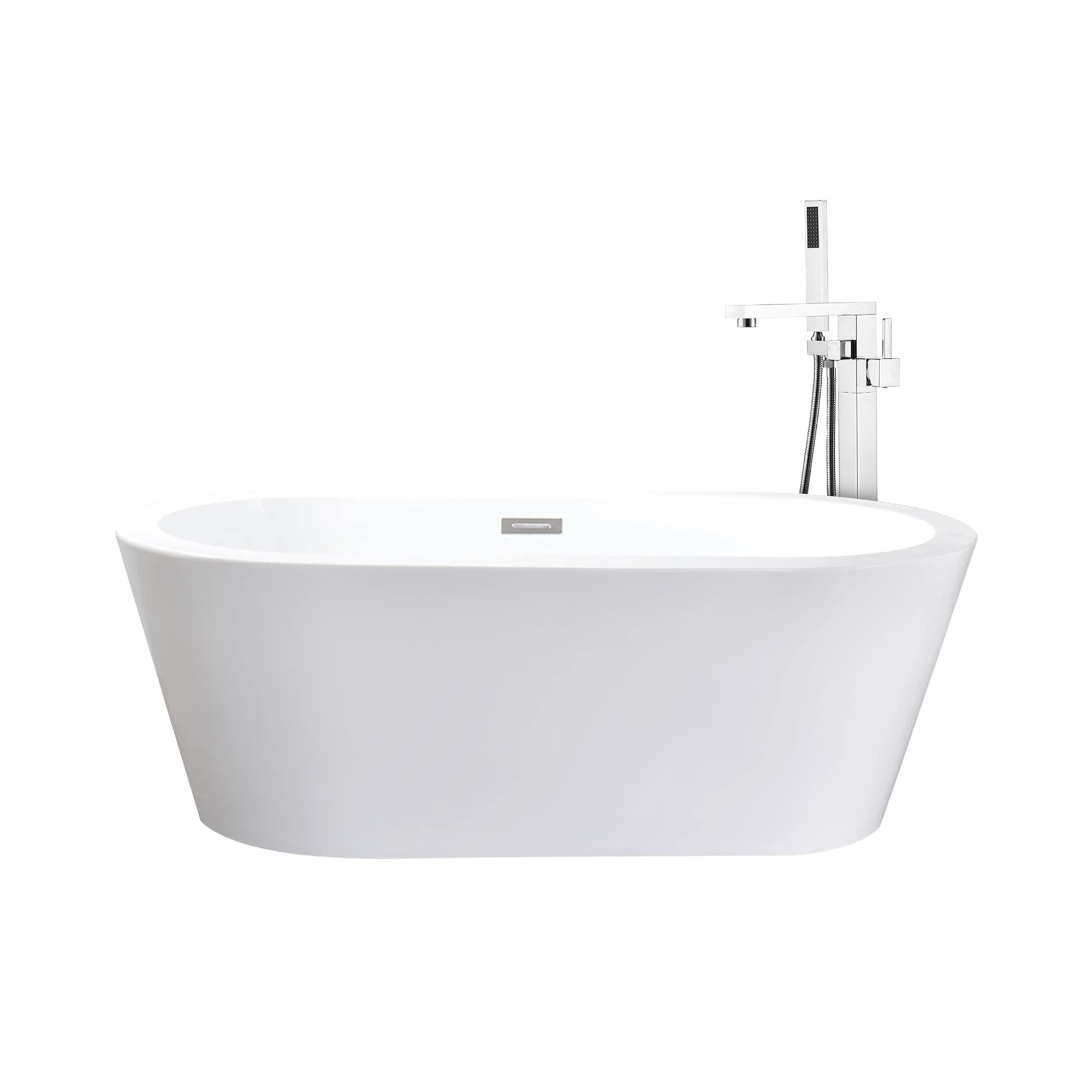 Lure White Freestanding Acrylic Flatbottom Soaking Bathtub With Chrome Hardware And Mare Tub Filler