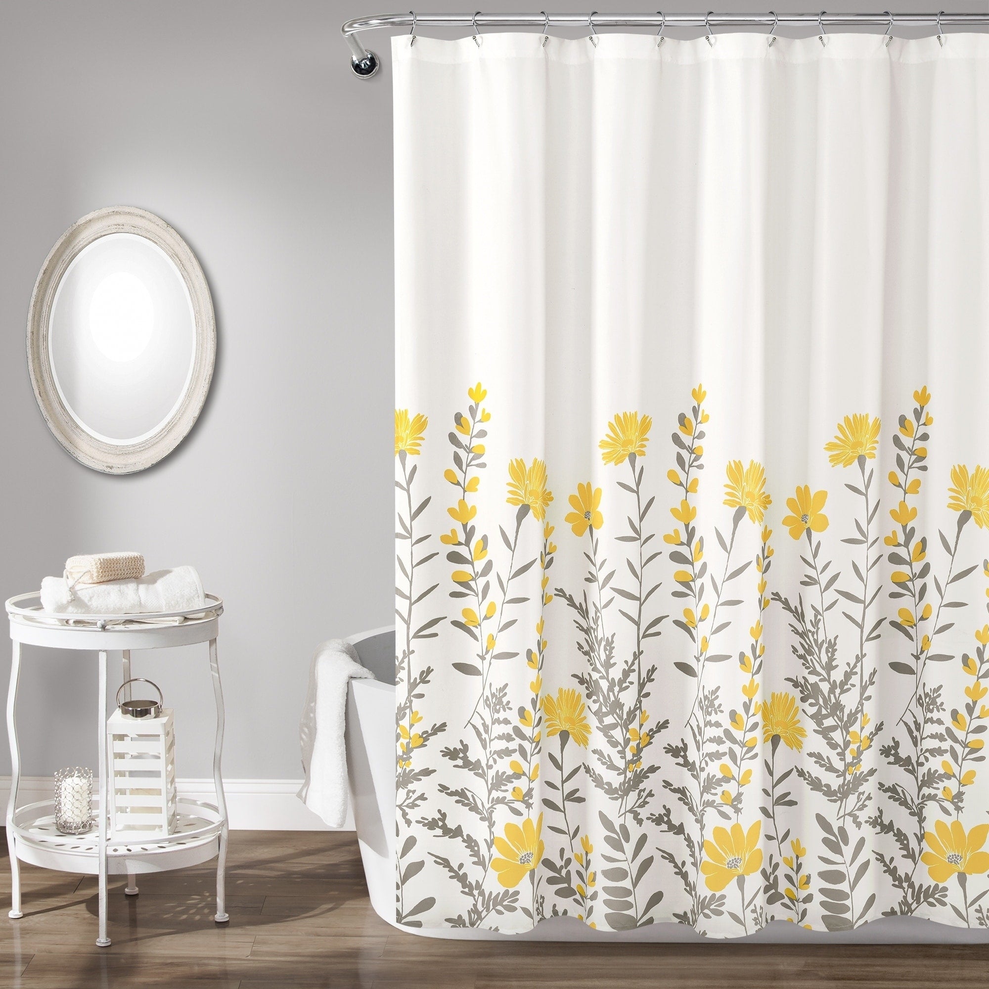 Porch Den Maidenfern Grey Yellow Flower Shower Curtain