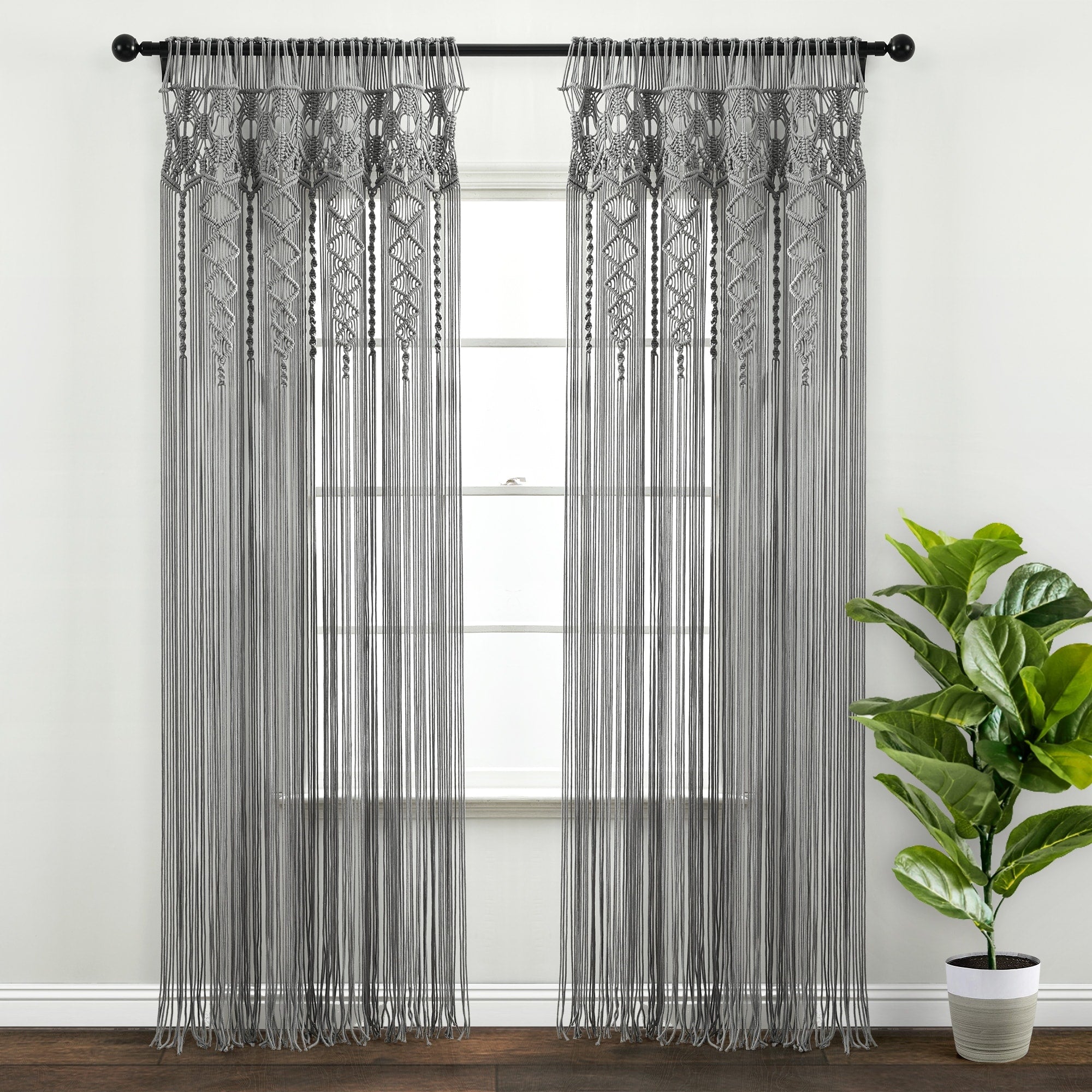 Lush Decor Boho Macrame Textured Cotton Window Curtain Room Divider Doorway Wall Decor 84 X 40