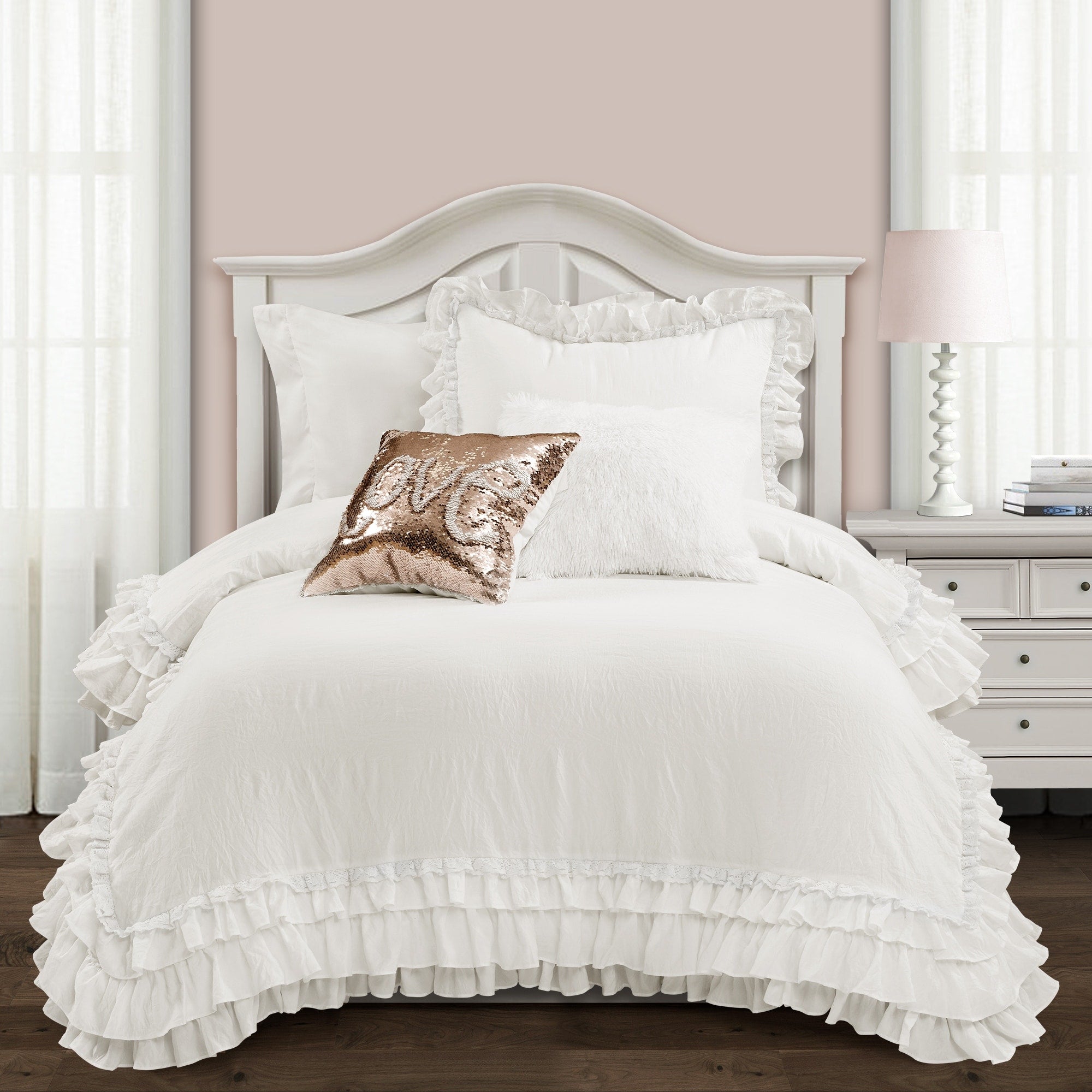 Lush Decor Ella Shabby Chic Ruffle Lace Comforter Set