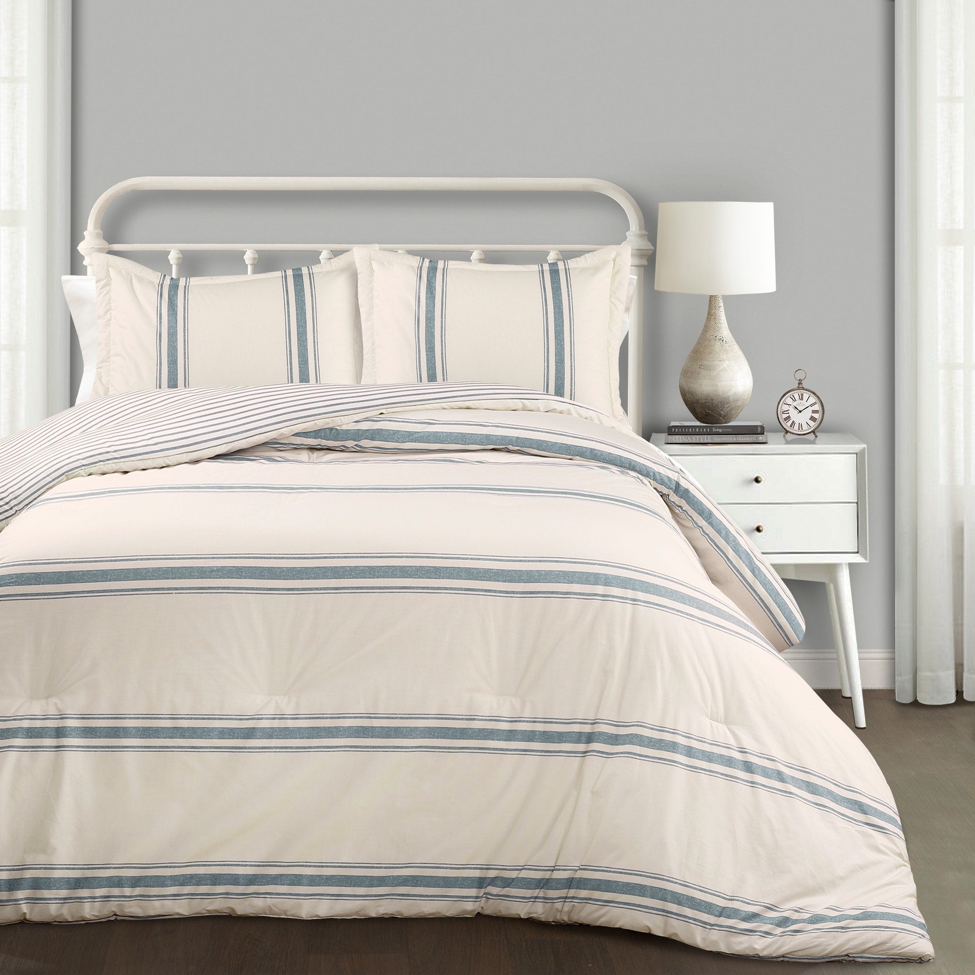 Lush Decor Farmhouse Stripe 3 Piece Comforter Set
