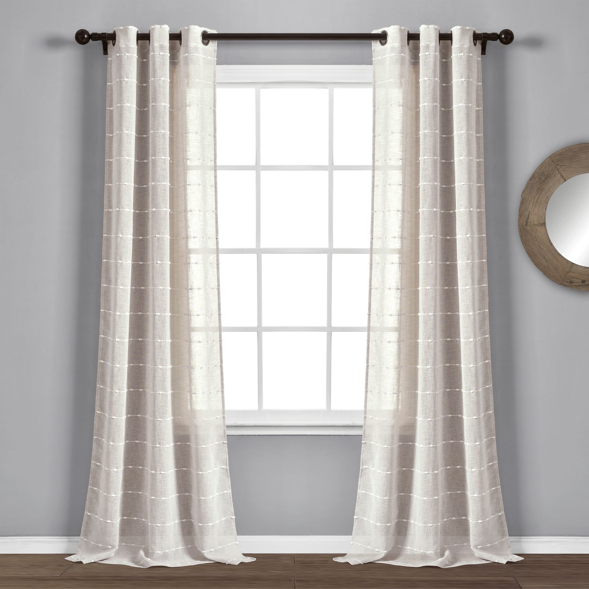 Lush Decor Farmhouse Textured Grommet Sheer Window Curtain Panel Pair 84 X 38