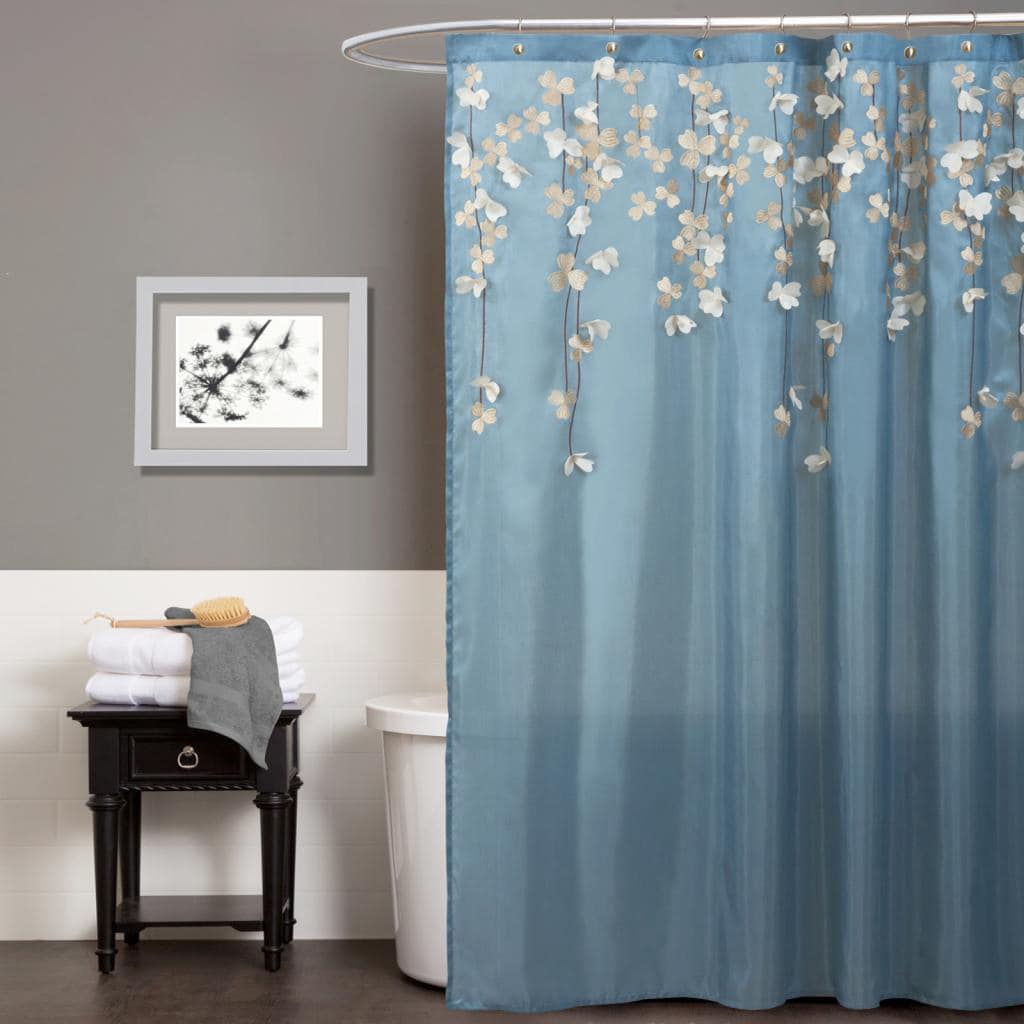Lush Decor Flower Drops Federal Blue White Shower Curtain