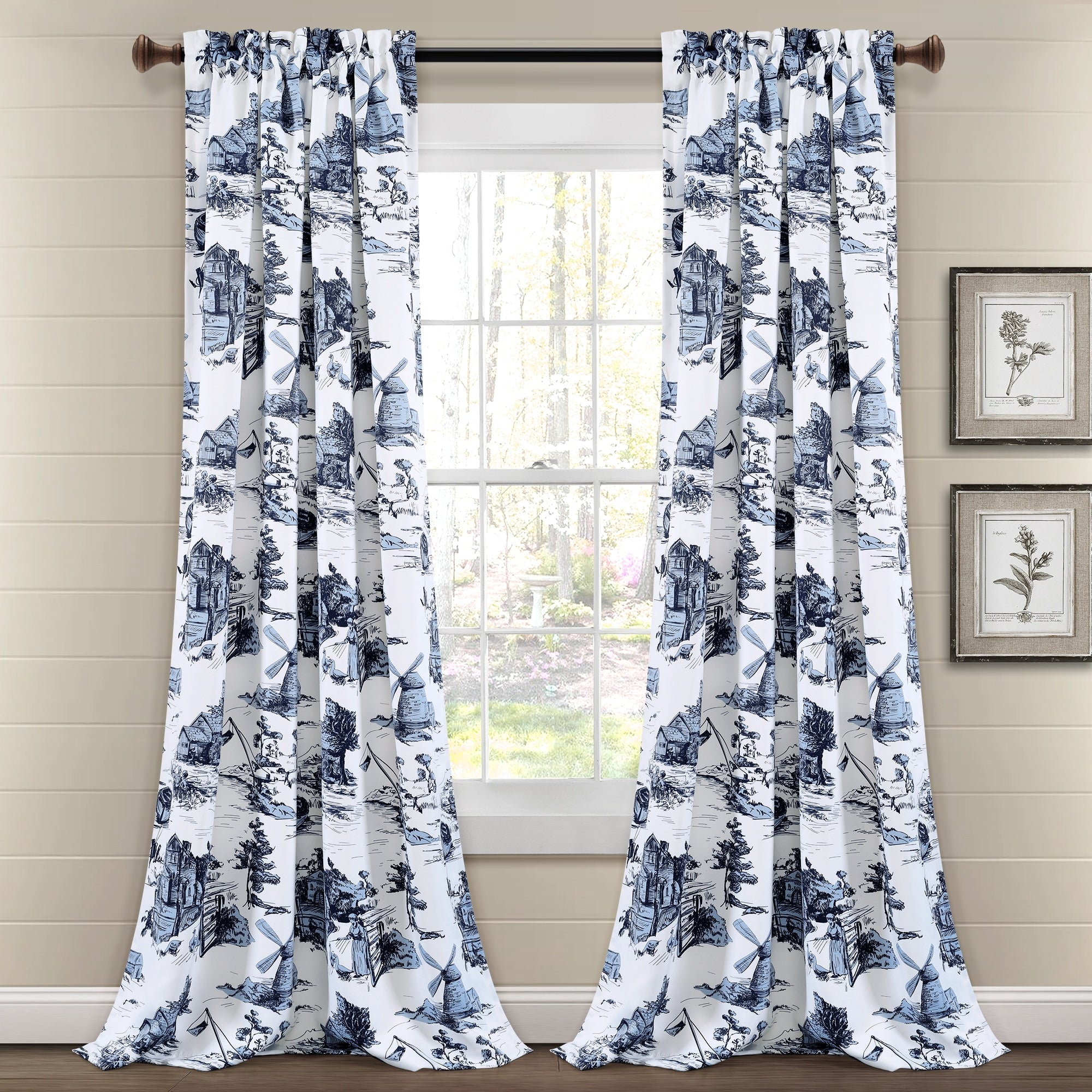 Lush Decor French Country Toile Room Darkening Window Curtain Panel Pair