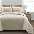 Lush Decor Hygge Kantha Pick Stitch Yarn Dyed Cotton Jacquard 3 Piece Quilt Coverlet Set
