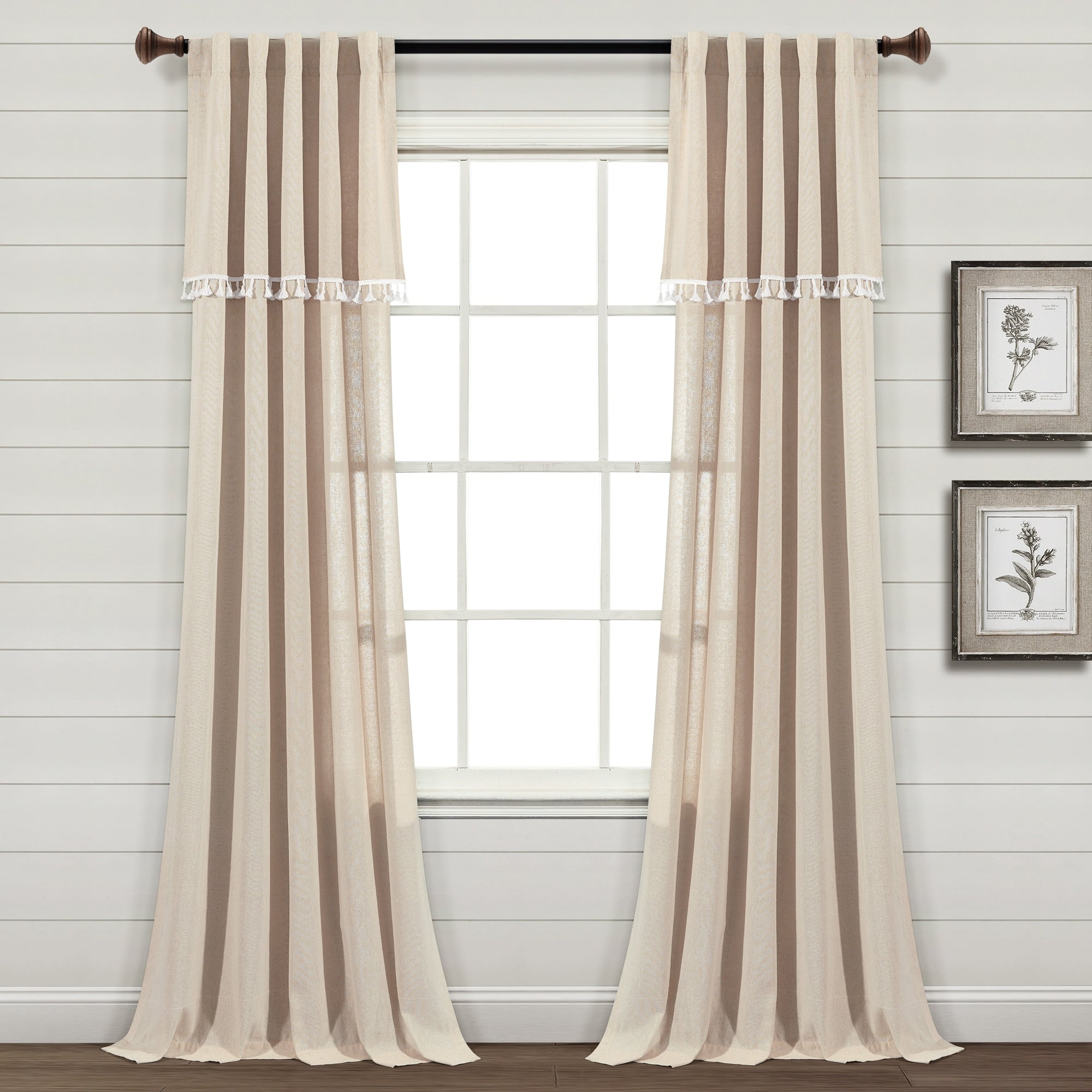 Lush Decor Ivy Tassel Faux Linen Window Curtain Panel Pair 84 X 52