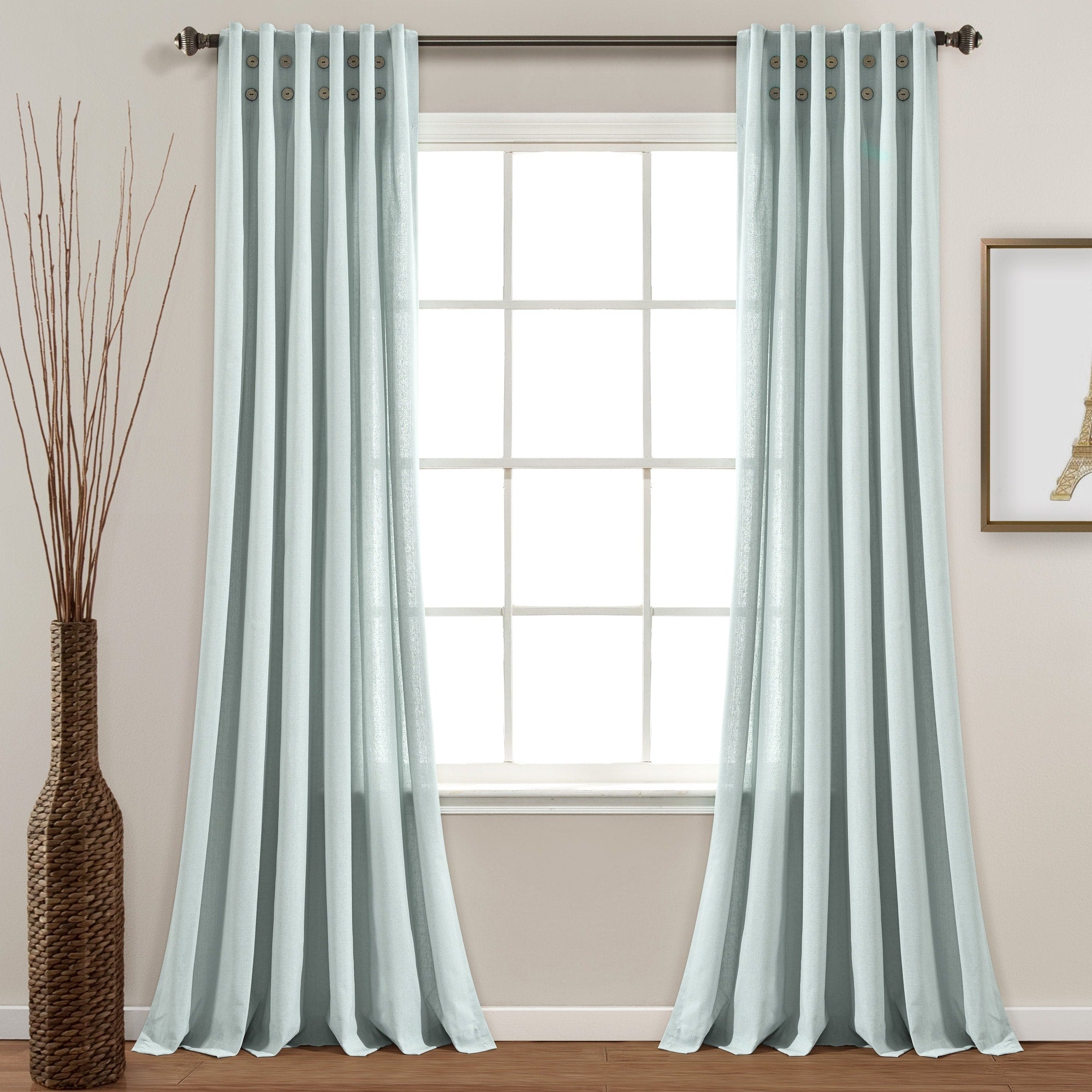 Lush Decor Linen Button Pinched Pleat Window Curtain Single Panel 84 X 40