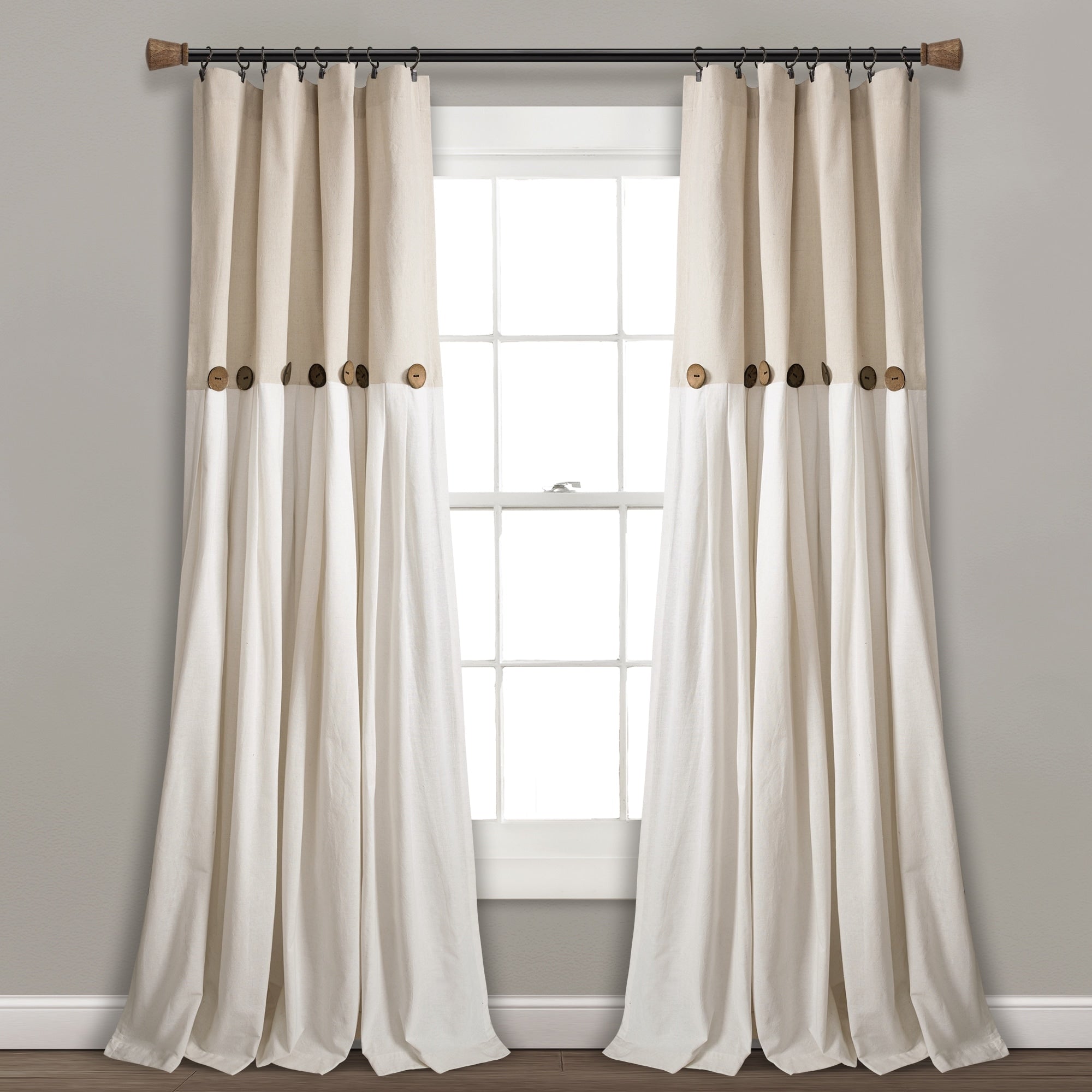 Lush Decor Linen Button Window Curtain Single Panel 84 L X 40 W