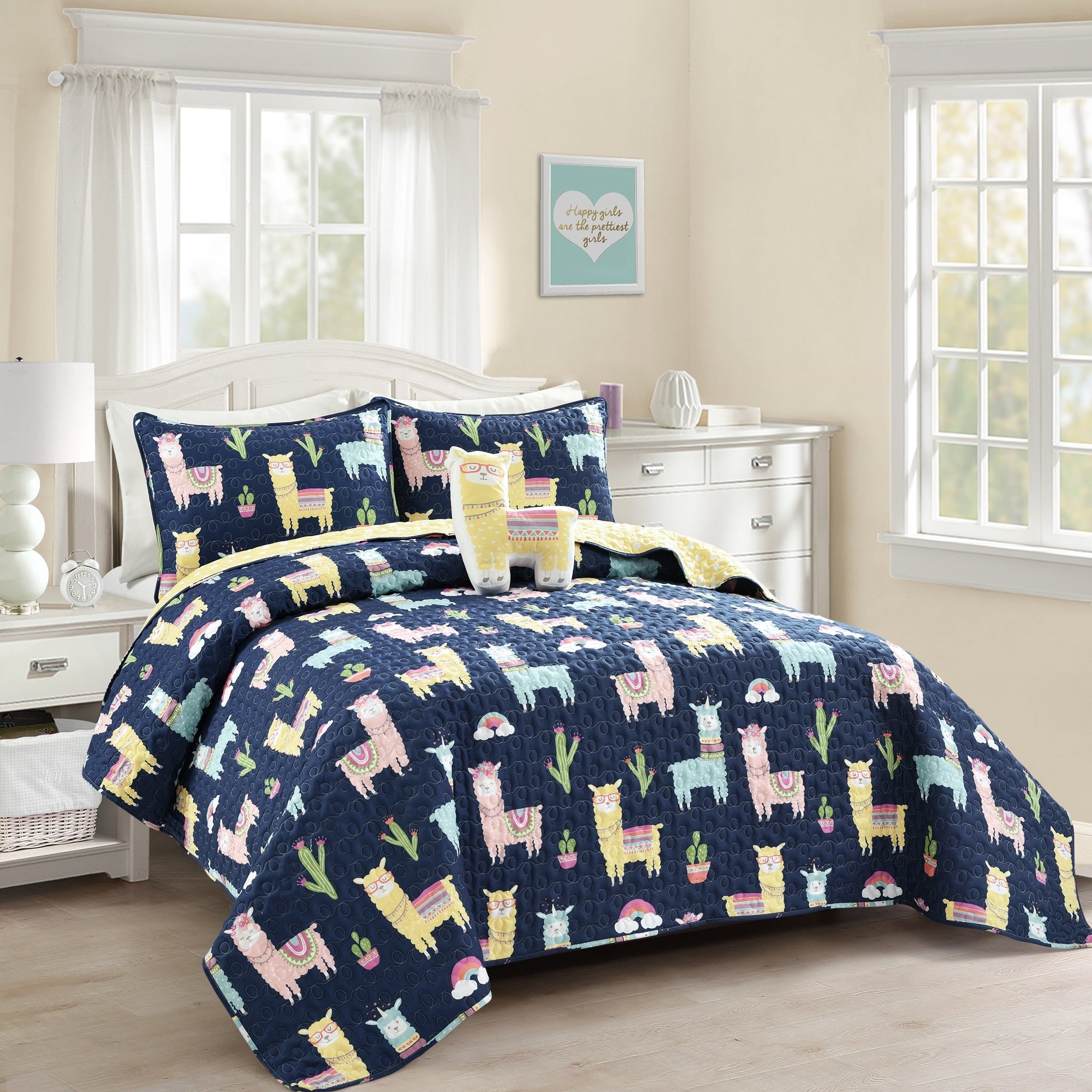Lush Decor Make A Wish Southwest Llama Cactus Reversible Print Quilt Set