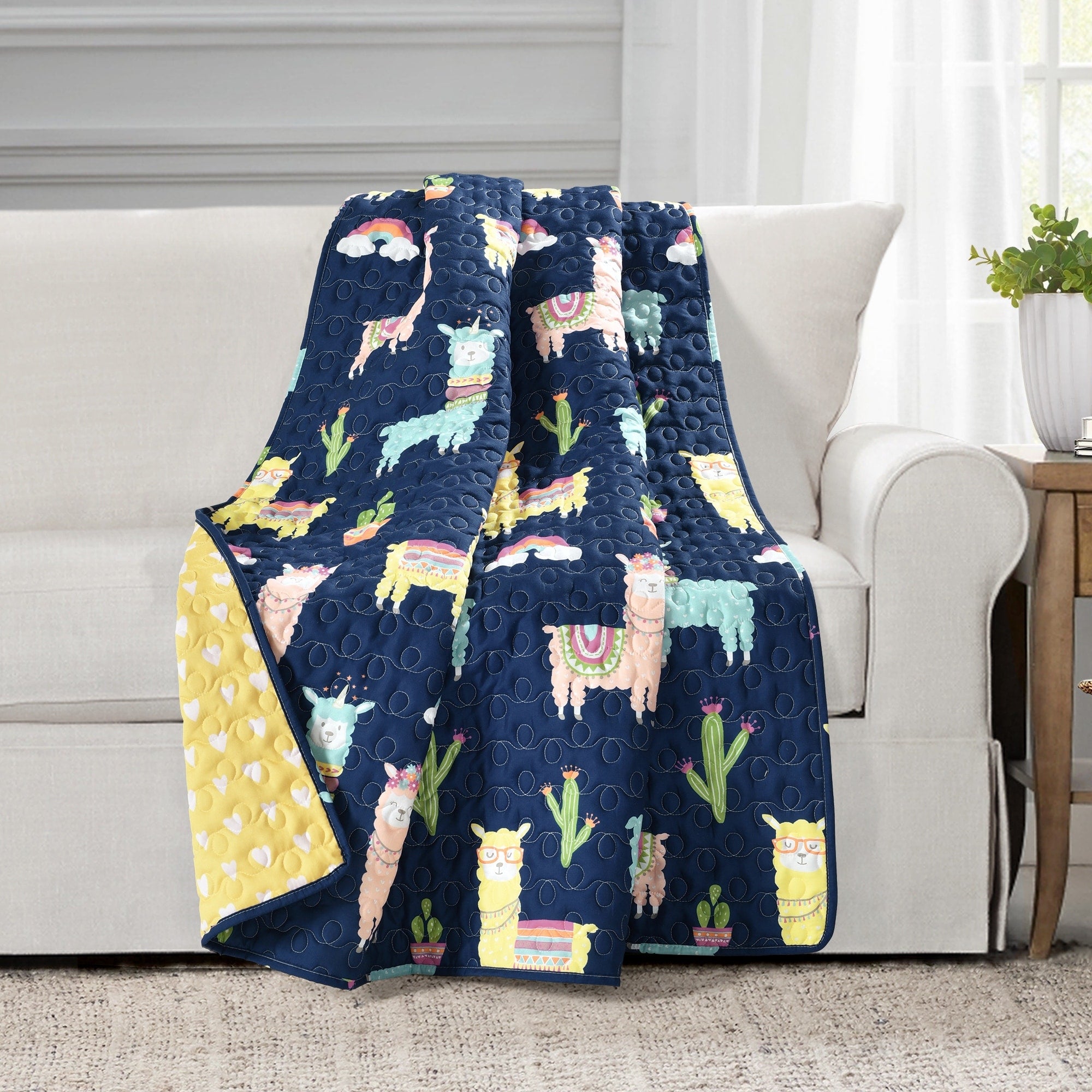 Lush Decor Make A Wish Southwest Llama Cactus Reversible Throw Blanket