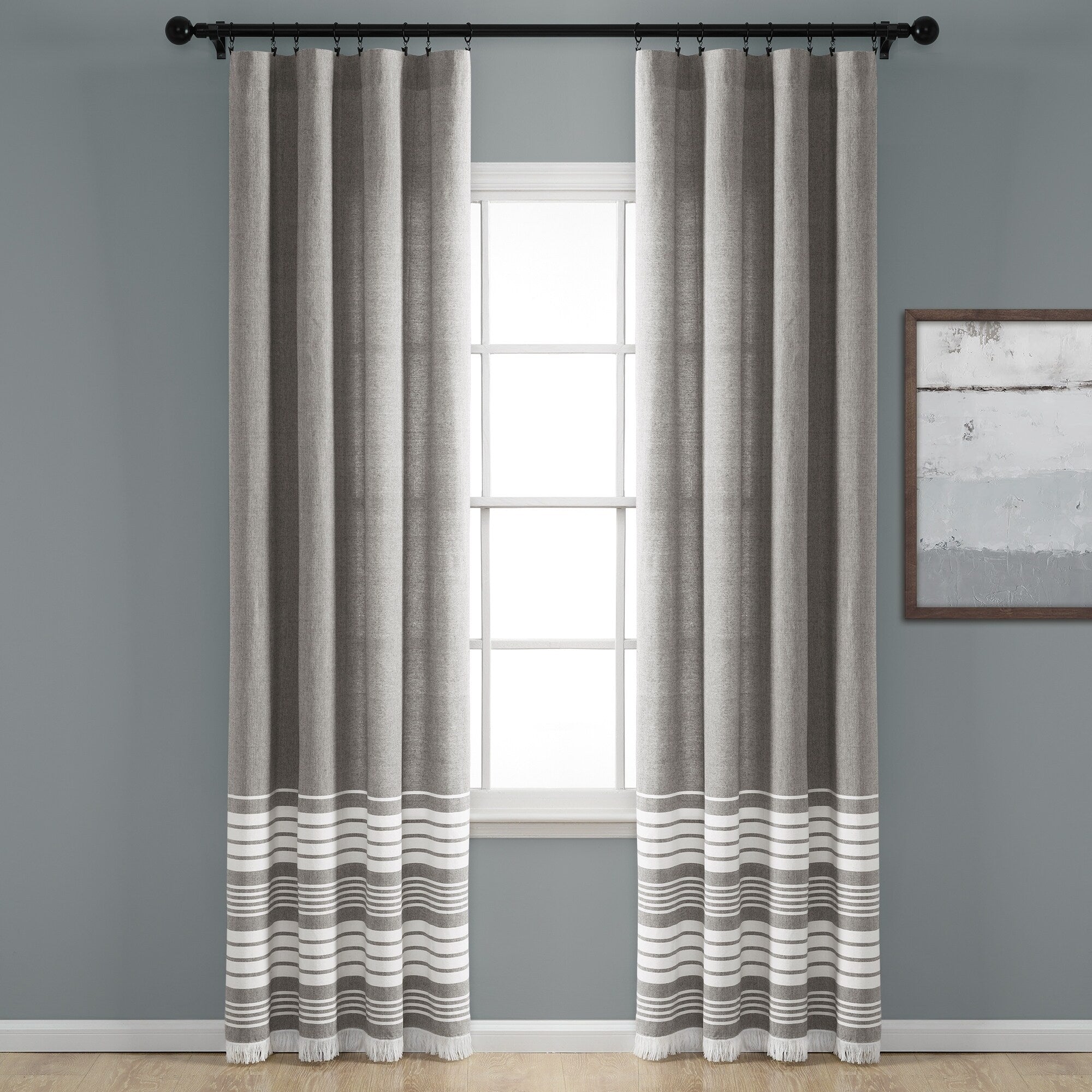 Porch Den Masters Yarn Dyed Cotton Fringe Window Curtain Panel Pair