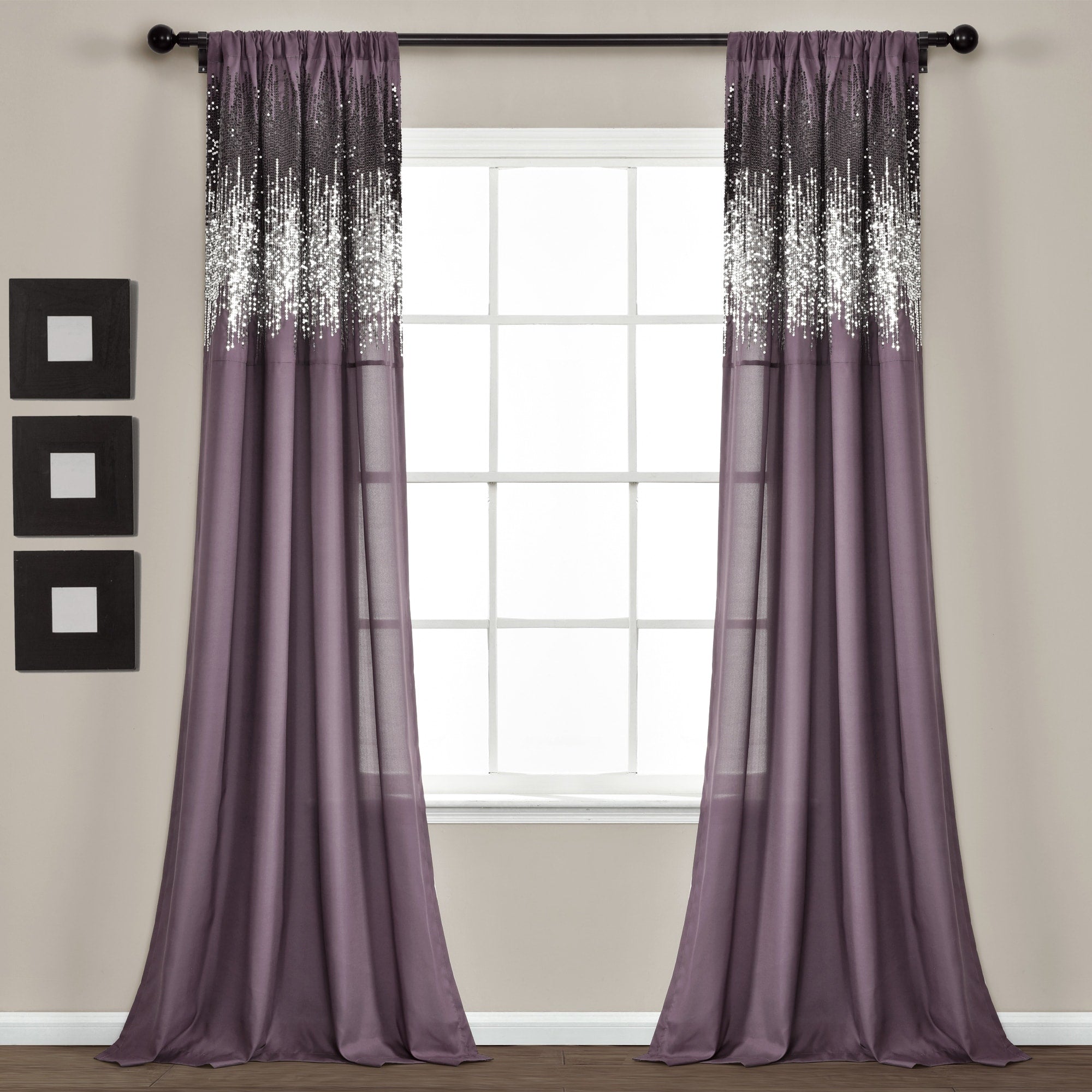 Lush Decor Shimmer Sequins Window Curtain Panel Pair 84 X 42