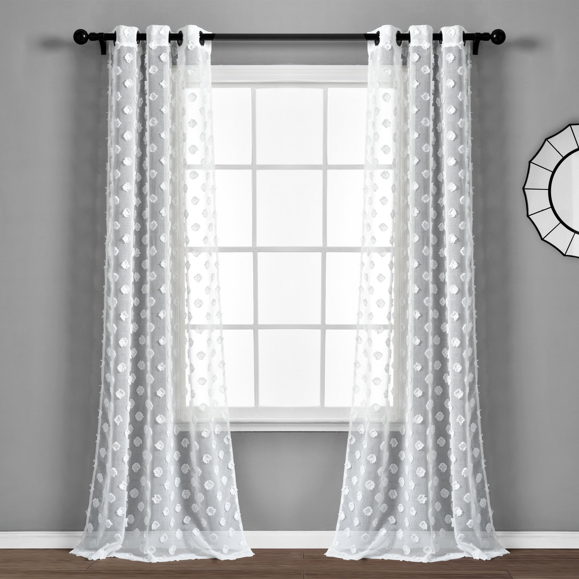 Lush Decor Textured Dot Sheer Window Curtain Panel Pair 84 X 38