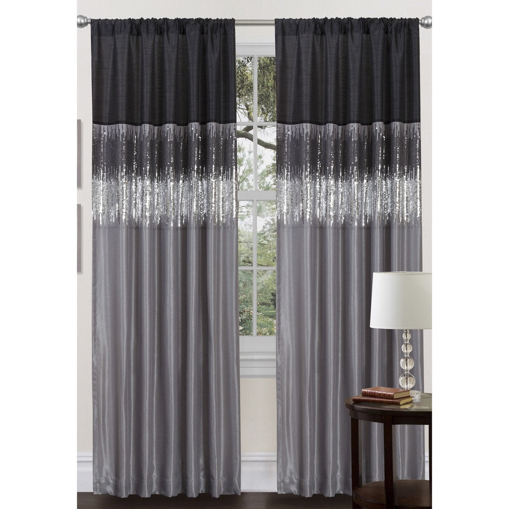 Silver Orchid Page Two Tone Faux Silk 84 Inch Night Sky Curtain Panel