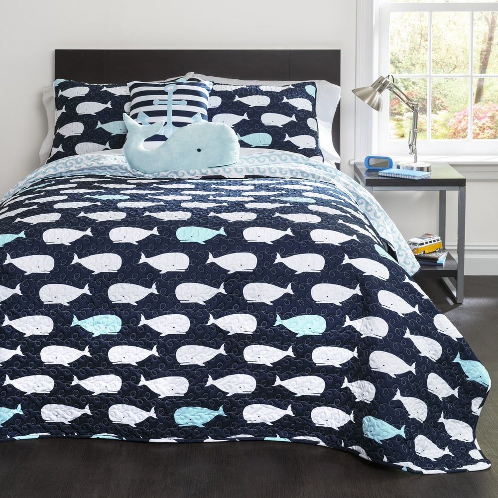 Taylor Olive Lums Whale Print 5 Piece Quilt Set