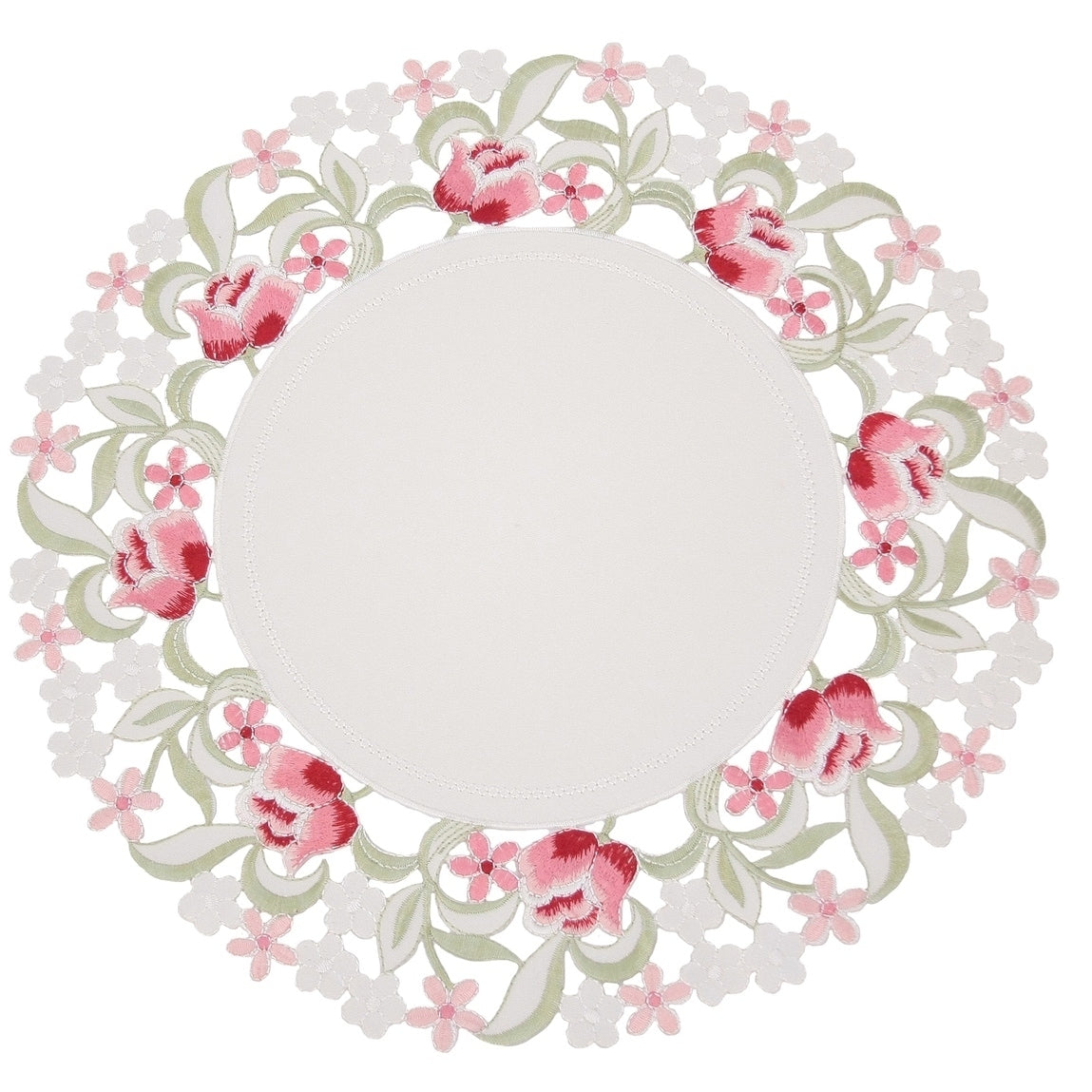Lush Rosette Embroidered Cutwork Round Placemats 16 Inch Round Set Of 4