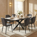 Luvic Extendable Sintered Stone Dining Table Modern Rectangular Table With Steel Cross Base