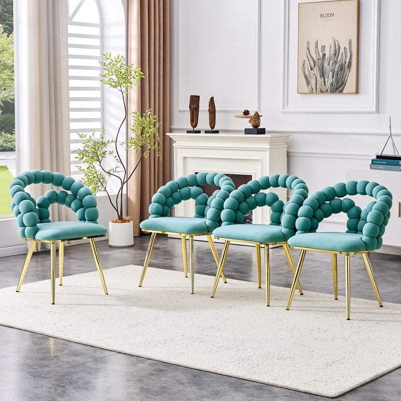 Luxe Gold Leg Velvet Dining Chair Modern Bubble Bead Accent Chair For Kitchen Dining Room