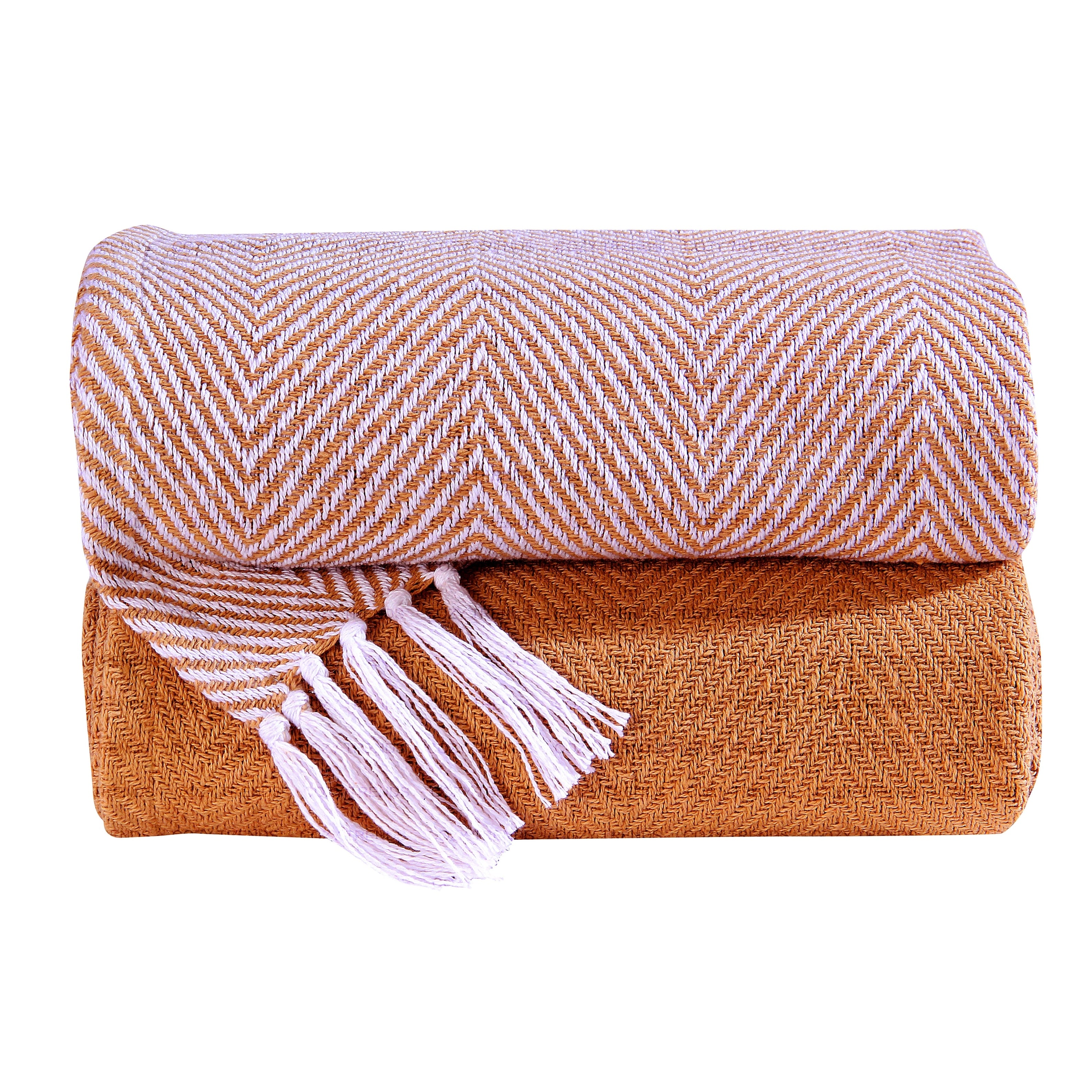 Luxurious 100 Cotton All Season Soft Throw Blanket Chevron 50X60 Set Of 2