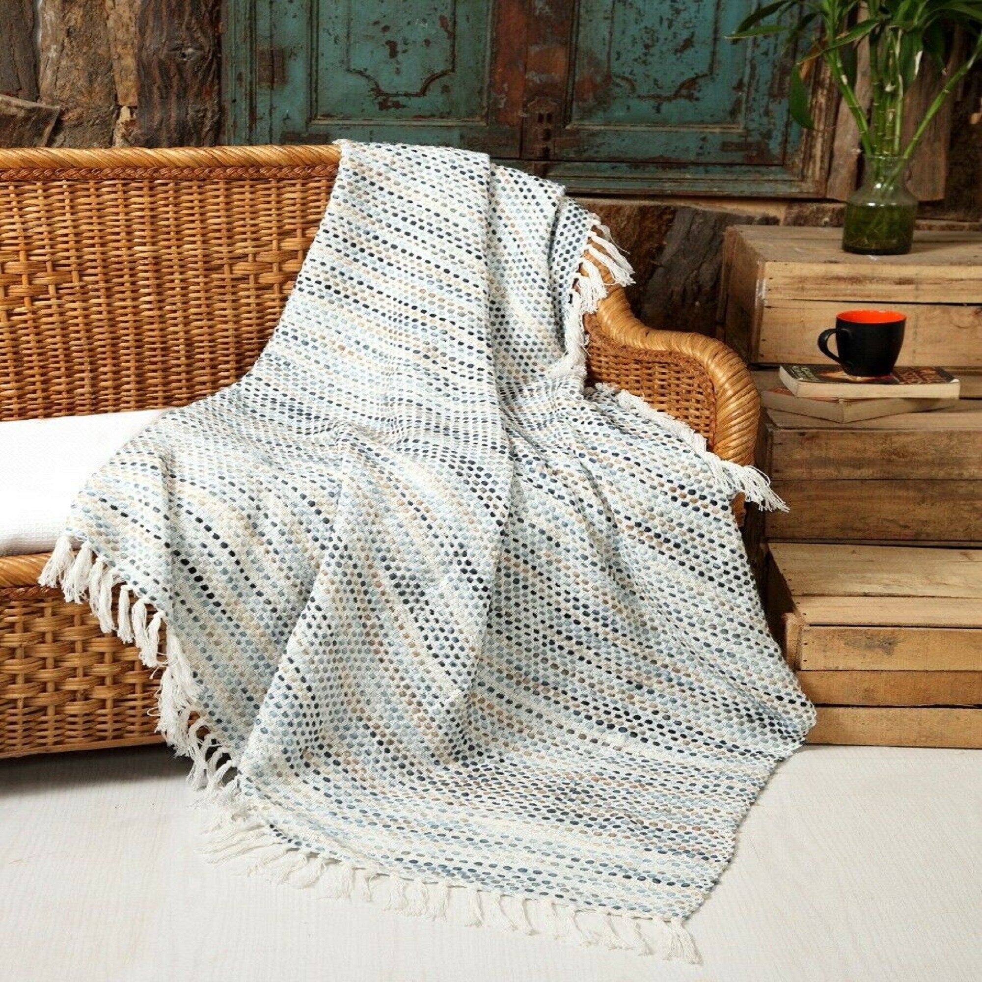 Luxurious 100 Ringspun Cotton Throw Blanket Hand Loom Stone Wash 50 X 60