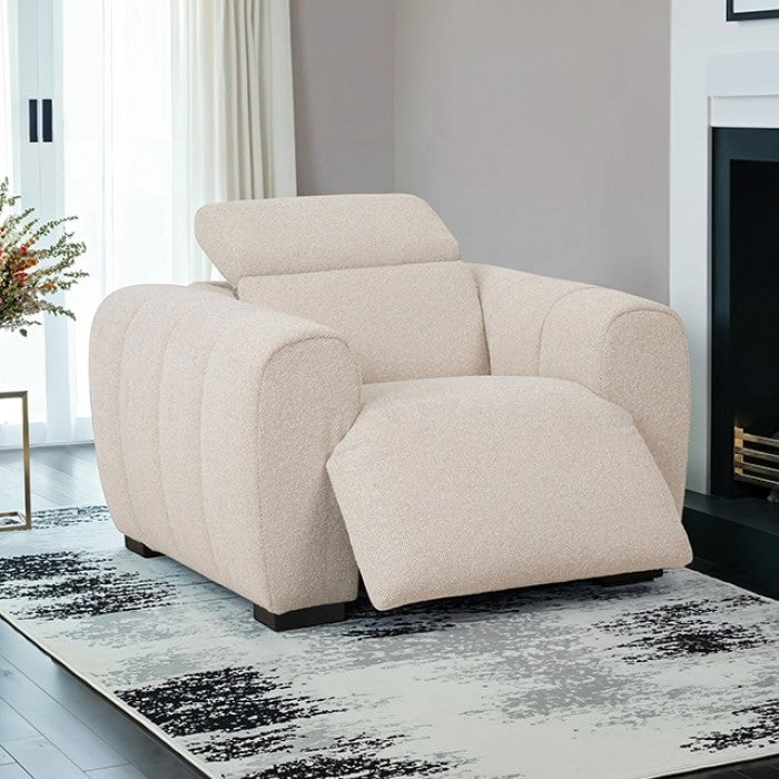 Luxurious 1Pc Power Recliner Chair White Fabric Upholstered