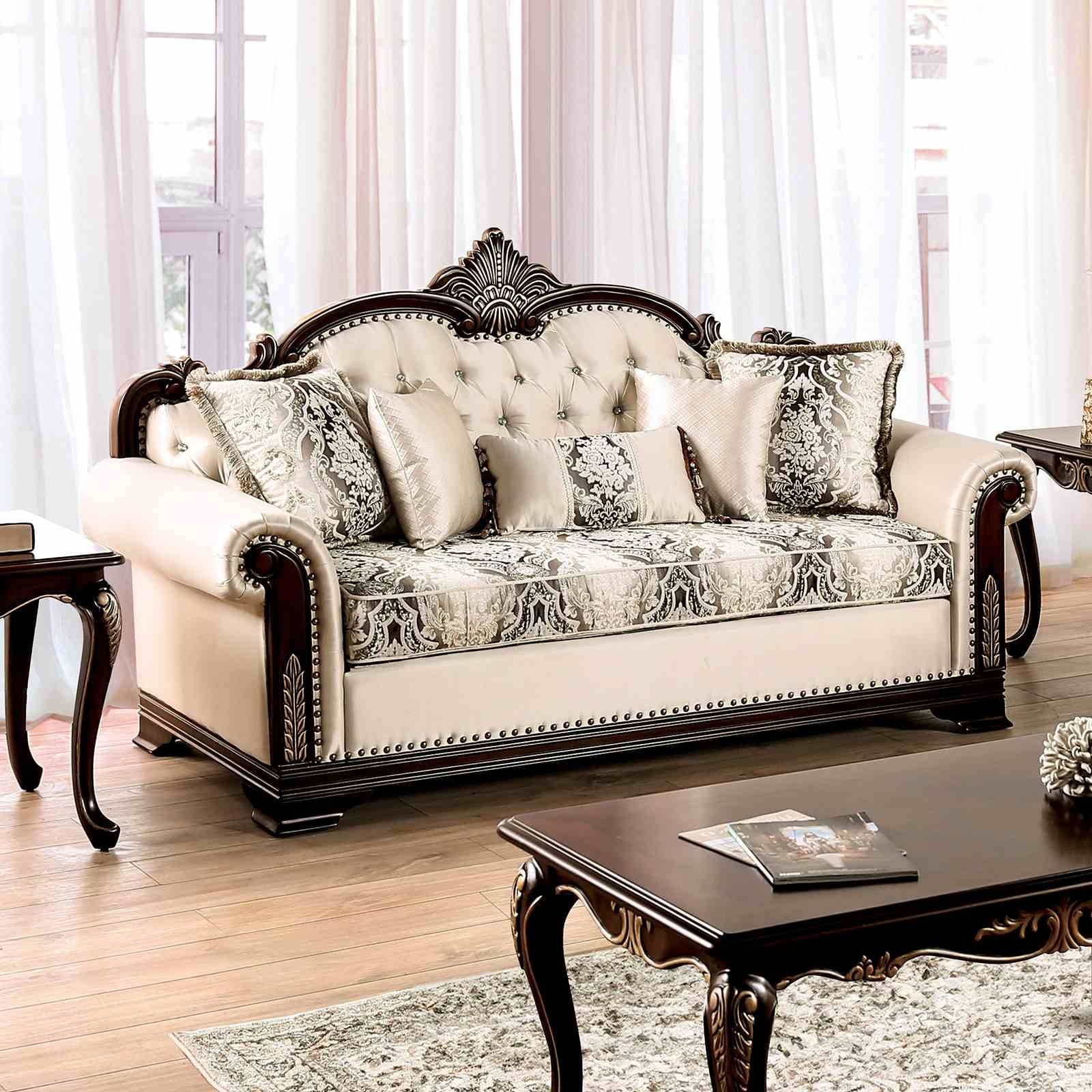 Luxurious Beige Finish Tufted Bracket Feet 1Pc Solid Wood Sofa