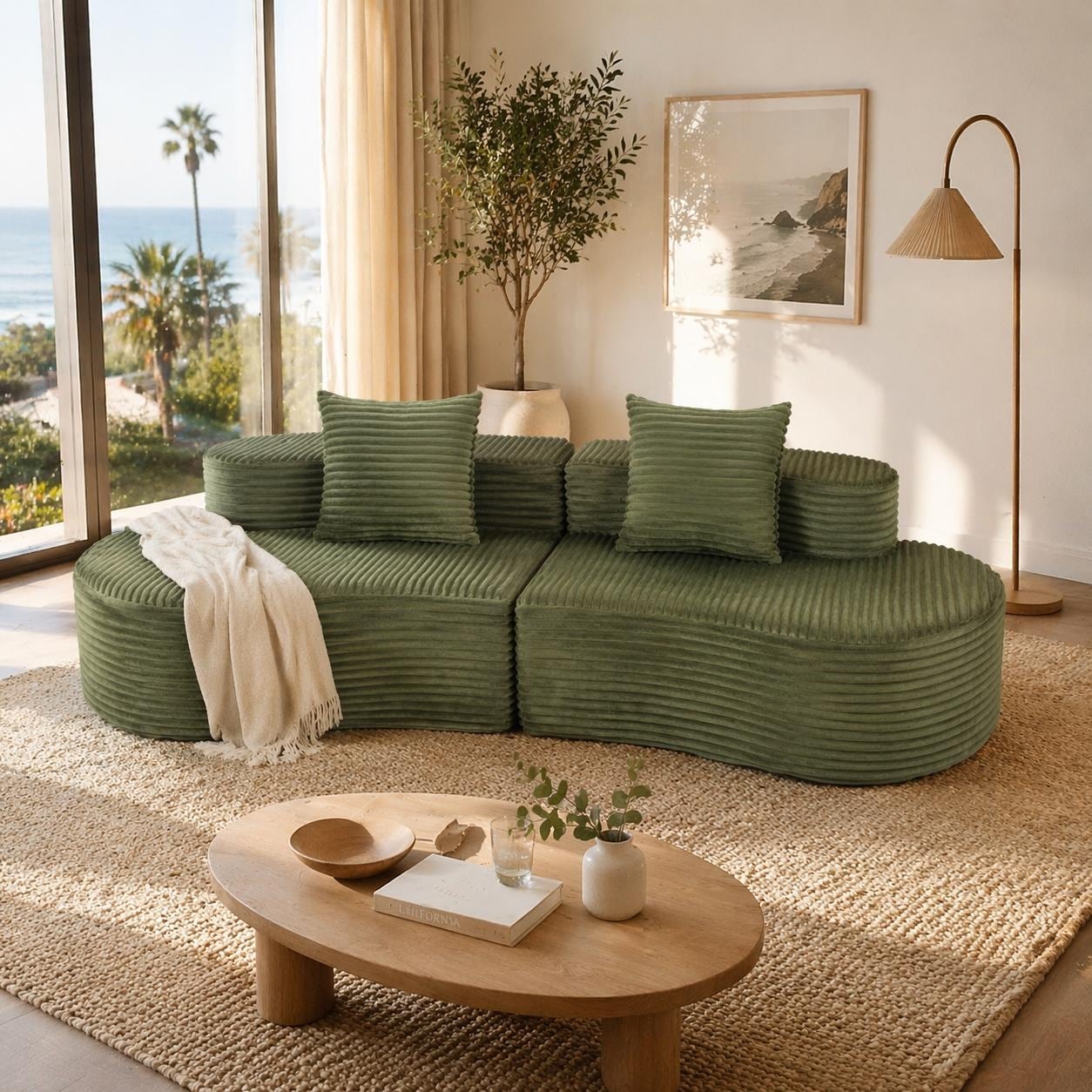 Luxurious Corduroy Lounge Sofa Soft Durable Vertical Ribbed Fabric High Density Sponge Padding No Assembly Needed