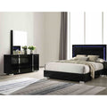 Luxurious High Gloss Black Led Bedroom Furniture Set 3Pc