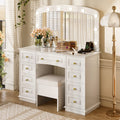 Luxurious Makeup Vanity With 10 Hollywood Bulbs 3 Color Lighting Modes Classic Dressing Table With Cushioned Stool And 9 Drawers